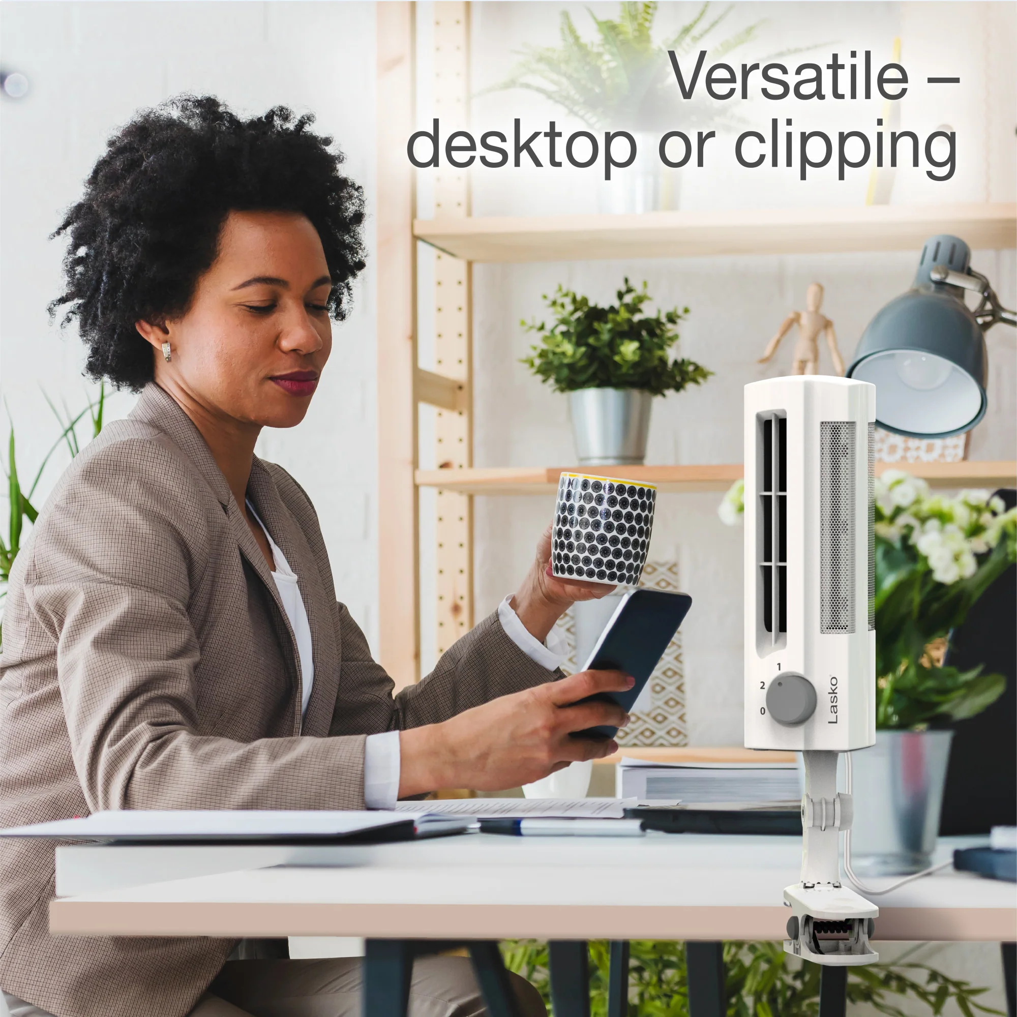 Lasko 10" Clip Stik Desk Ultra-Slim 2-Speed Table Fan, 4006, White - Image 3