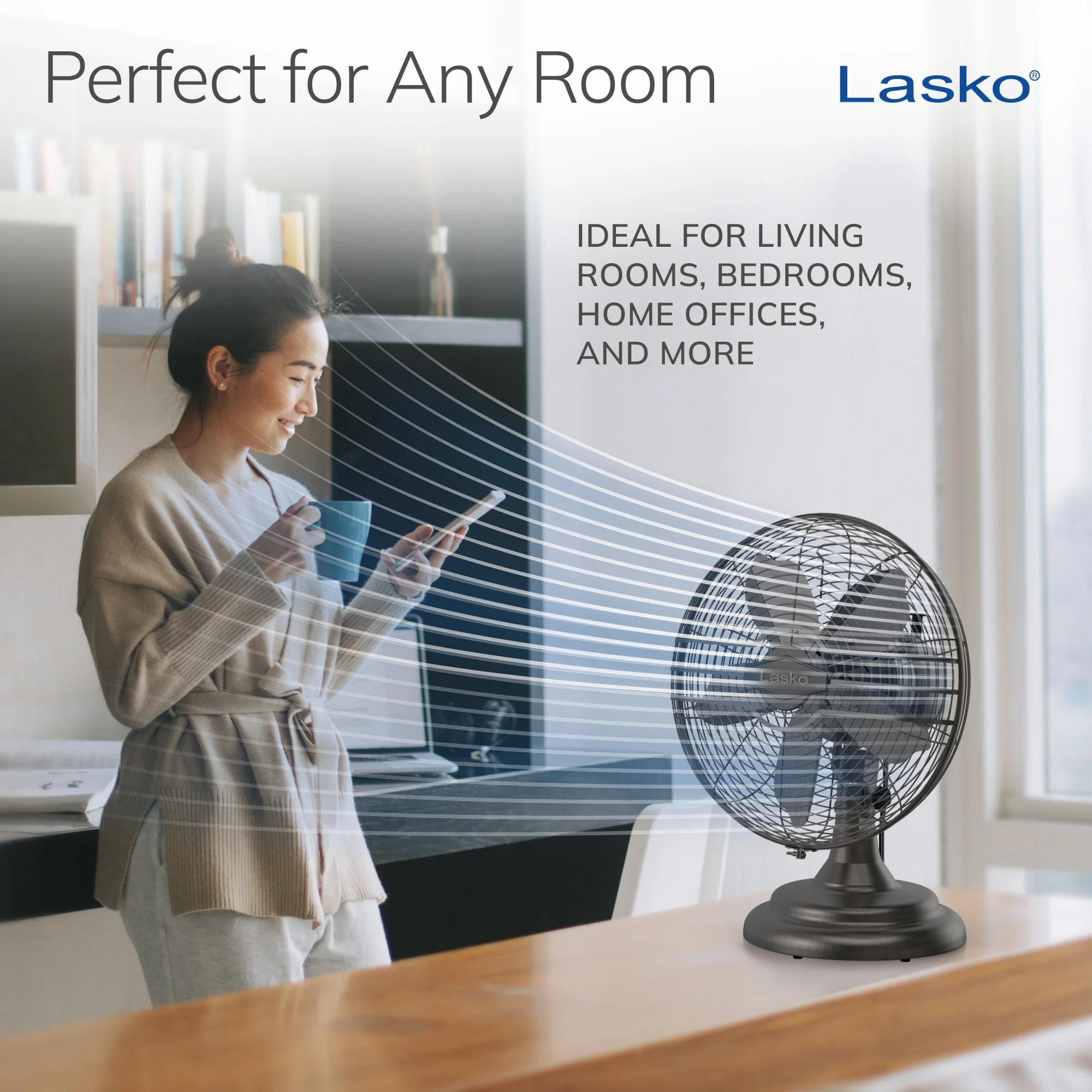 Lasko 12" 3-Speed Oscillating Classic Metal Table Fan with Tilt-Back, R12210, Bronze - Image 4