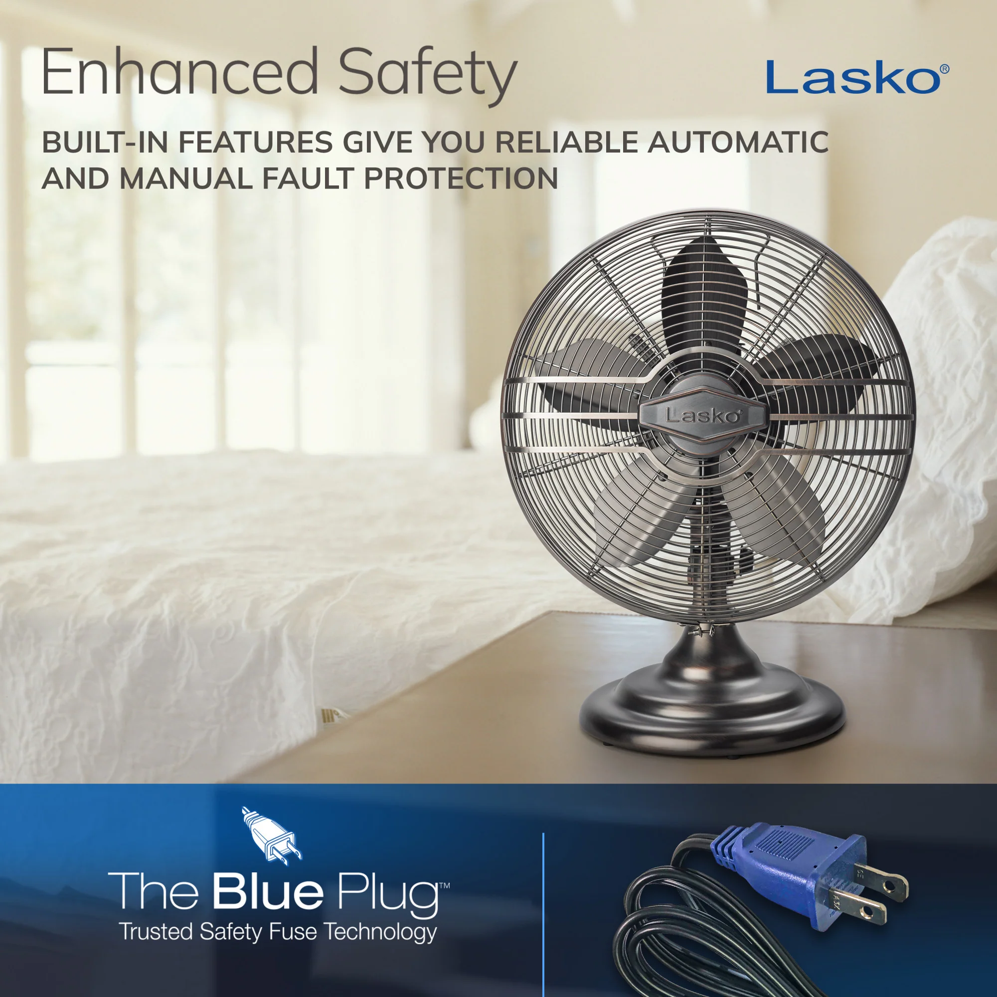 Lasko 12" 3-Speed Oscillating Classic Metal Table Fan with Tilt-Back, R12210, Bronze - Image 6