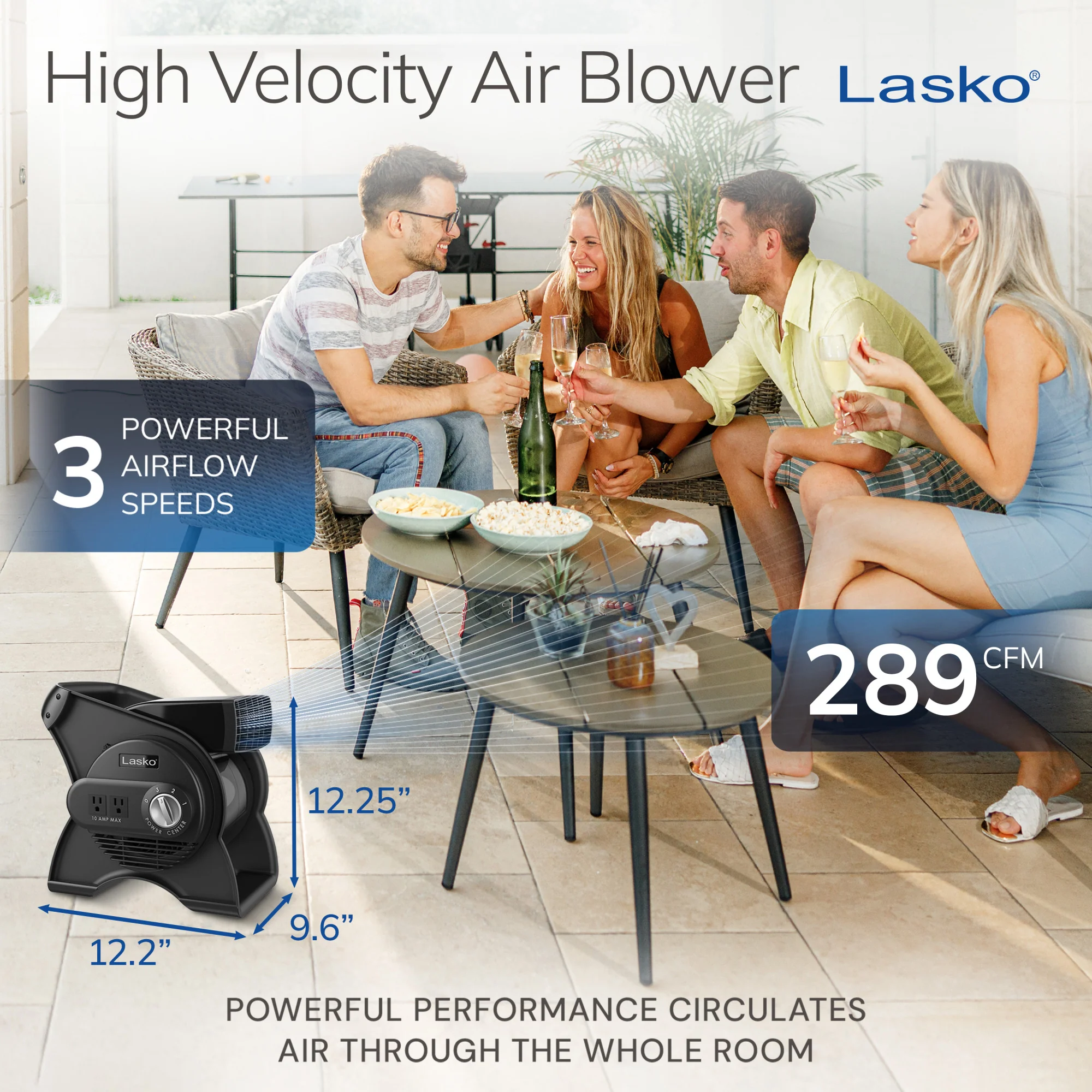 Lasko 12" Pivoting Pro High Velocity Utility Blower Fan with 3 Speeds, U12104, Gray - Image 4
