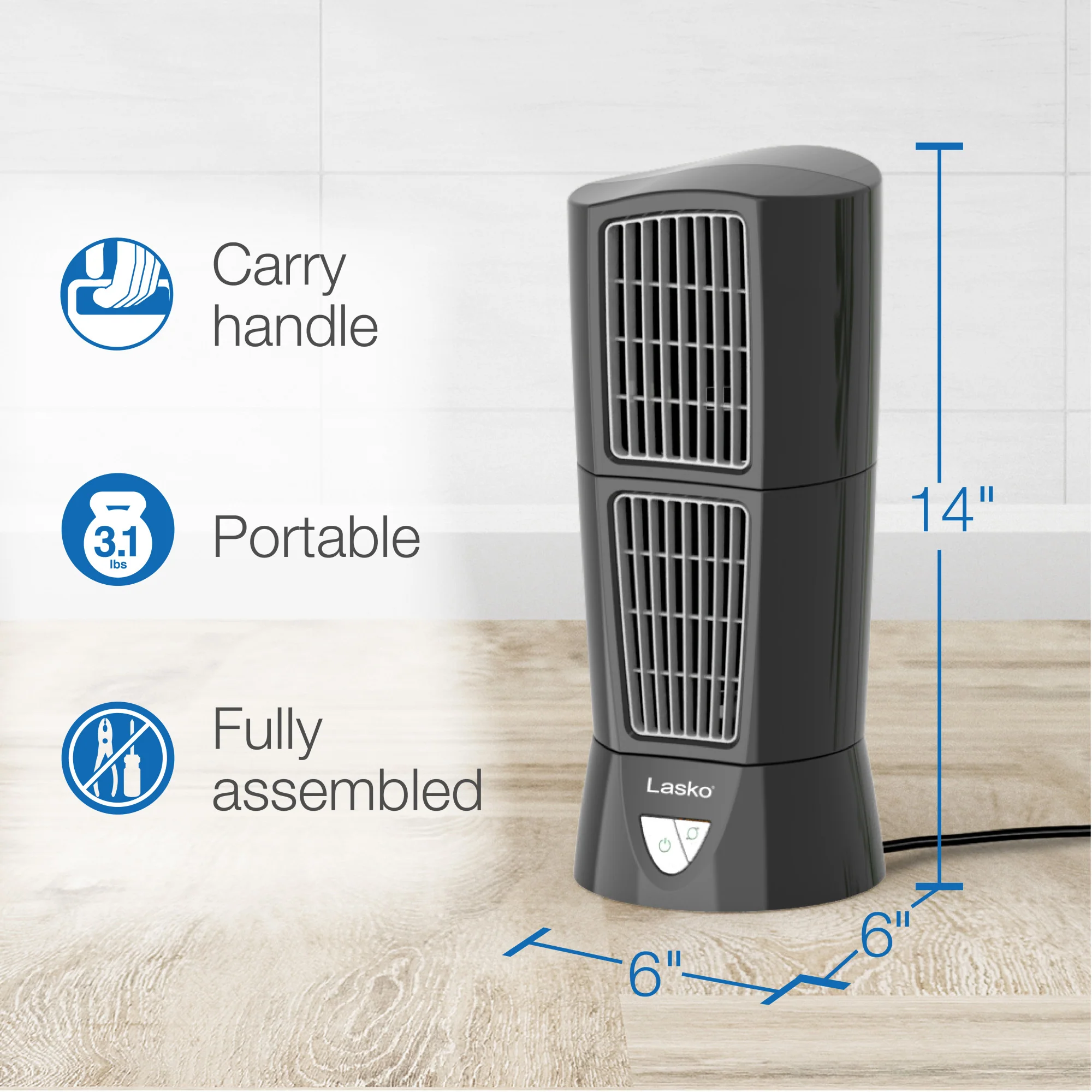 Lasko 14" Desktop Wind Tower 3-Speed Oscillating Table Fan, 4916, Black - Image 6
