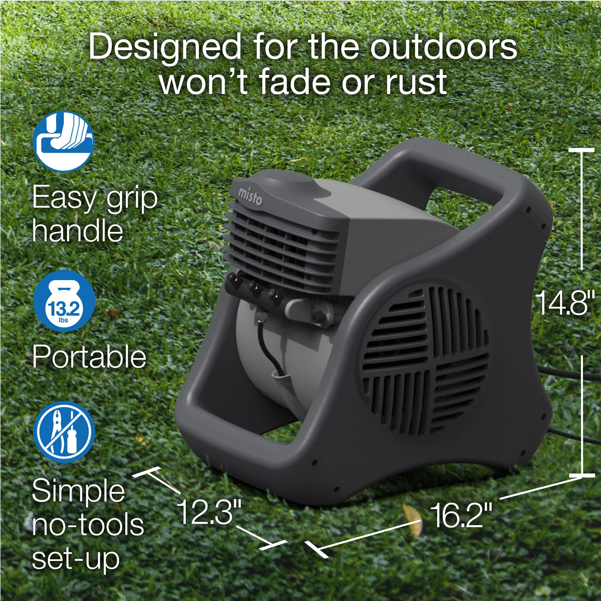 Lasko 15" Pivoting Misto Outdoor Misting Fan with GFCI Cord and 3 Speeds, 7050, Black - Image 6