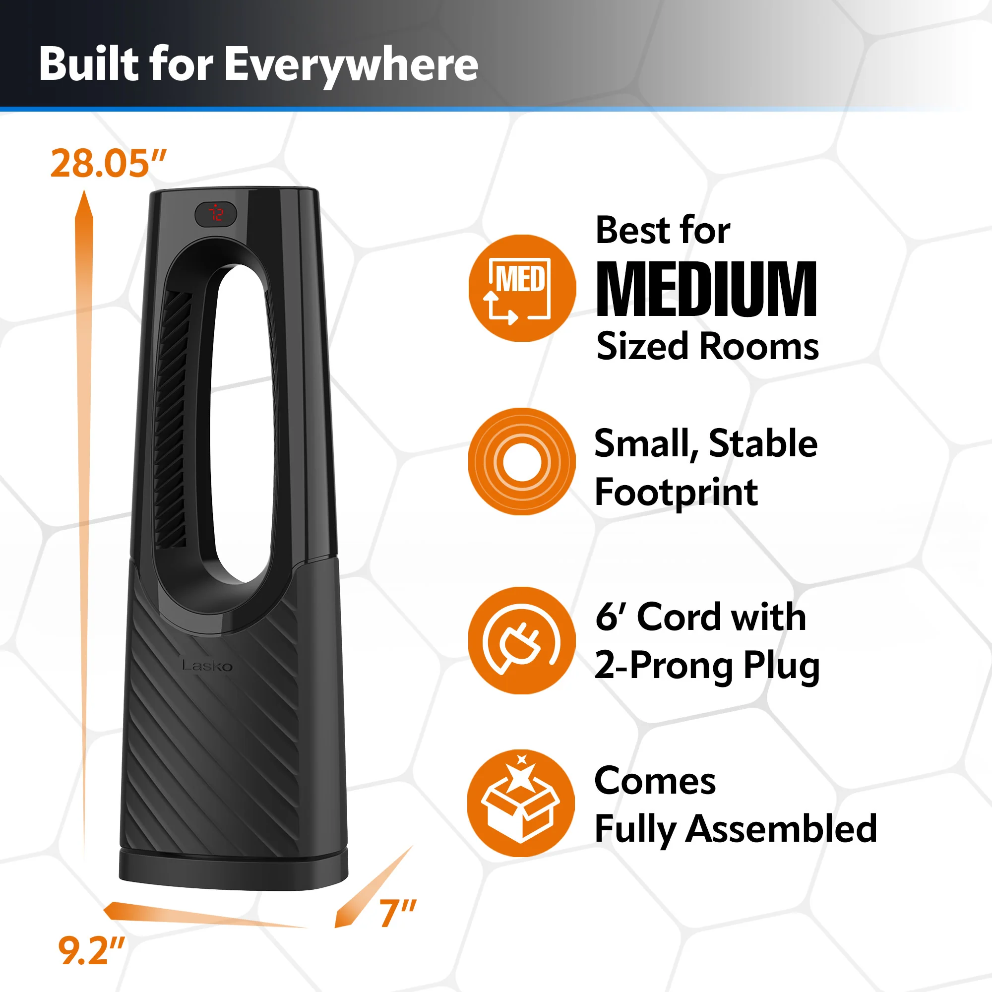 Lasko 1500W Bladeless Tower Heater with Tip Over Switch and Remote Control, CW210, black - Image 5