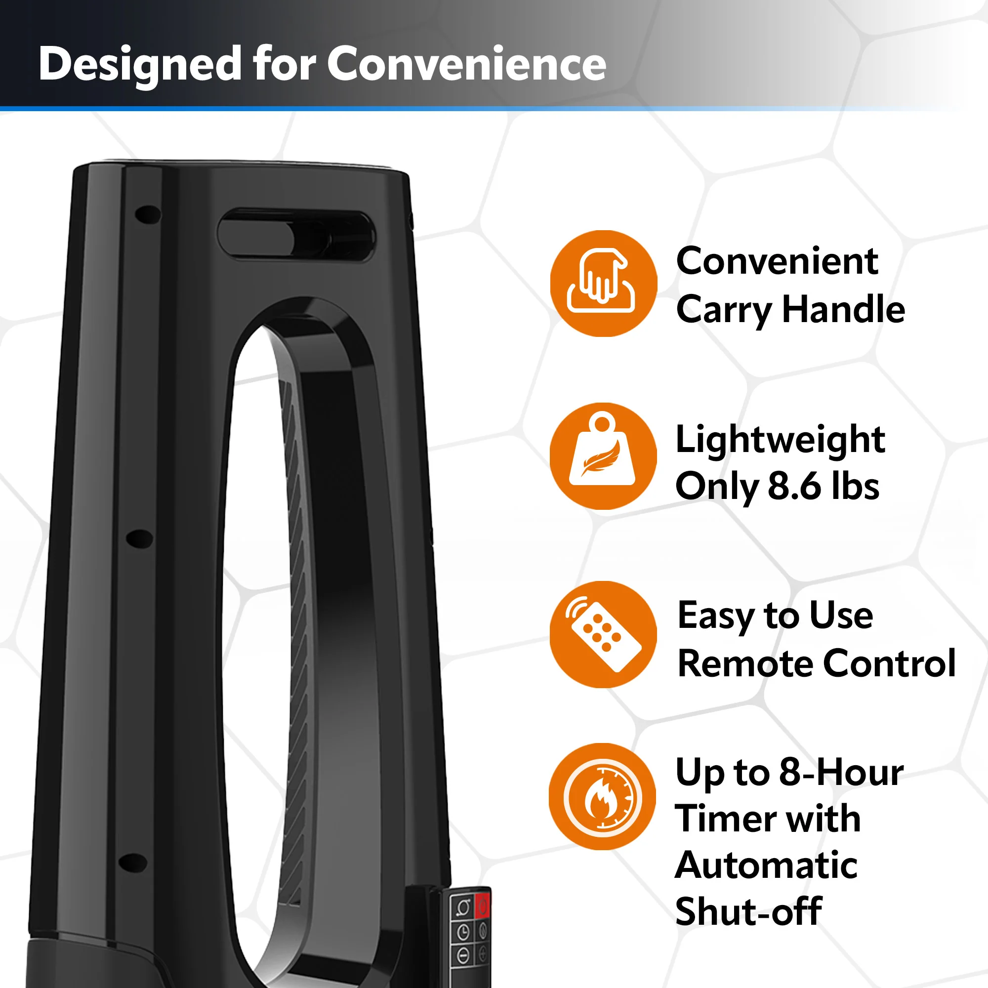 Lasko 1500W Bladeless Tower Heater with Tip Over Switch and Remote Control, CW210, black - Image 6