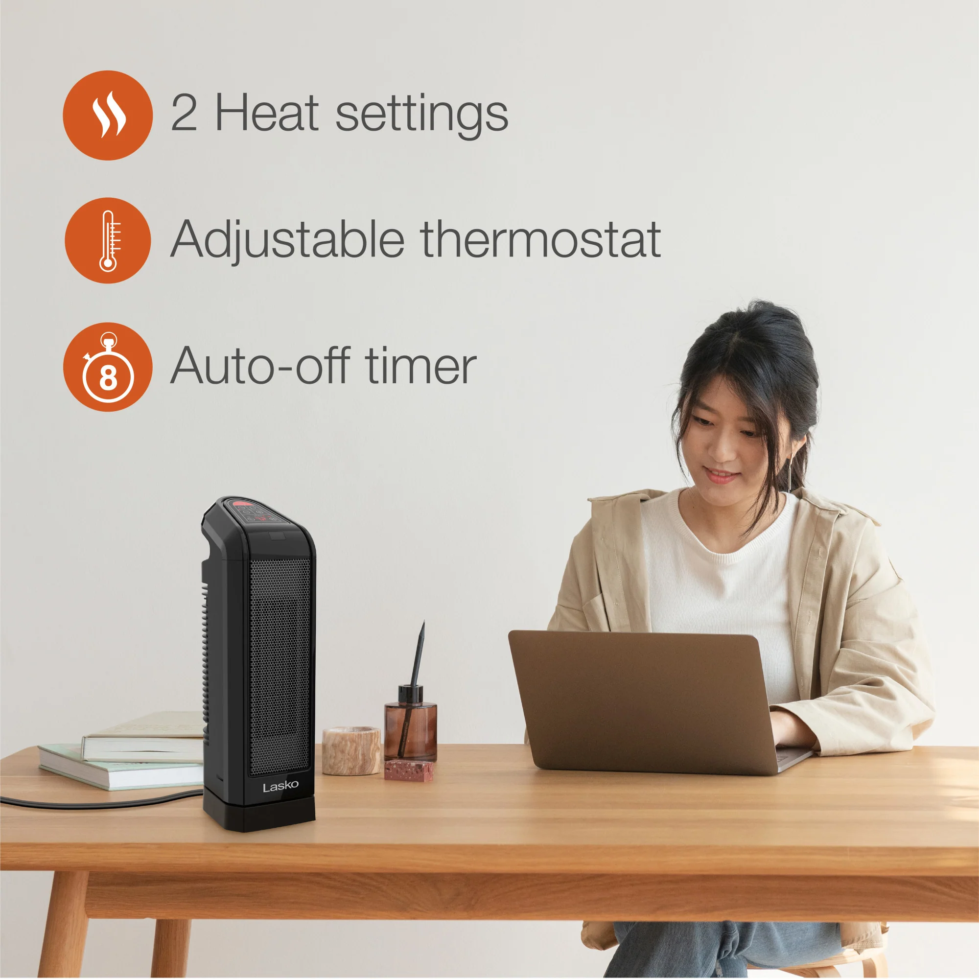 Lasko 16" Digital Ceramic Tower Heater with Remote (black, model CT16670) - Image 4