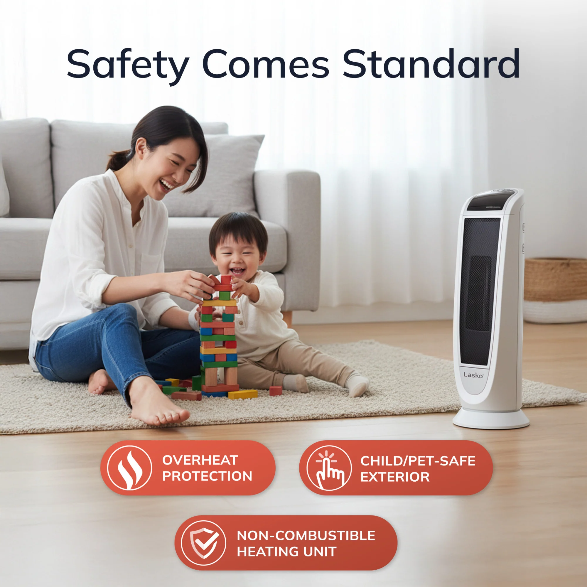 Lasko 22" Digital Ceramic Tower Heater with Remote (white, model 5165) - Image 4