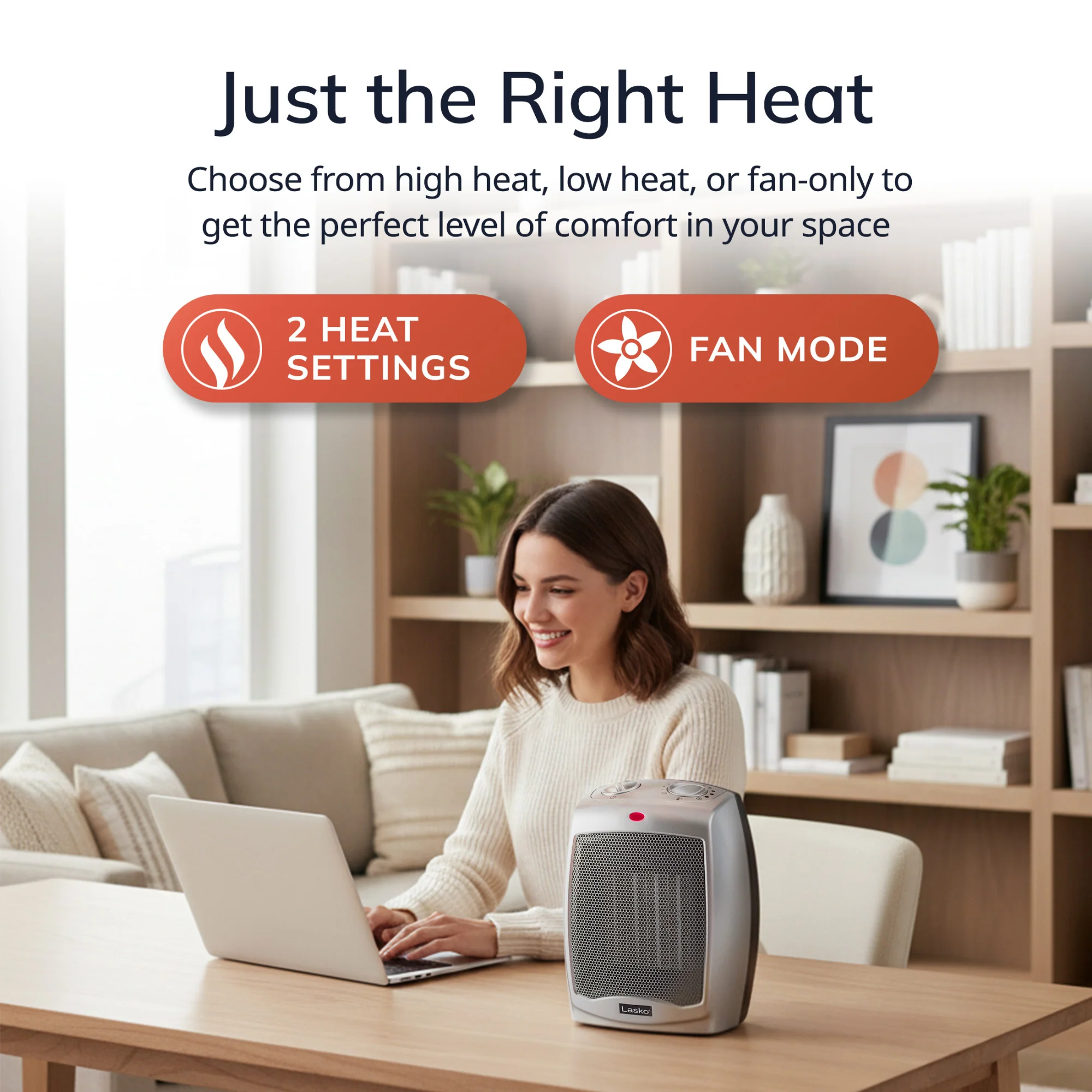 Lasko 1500W Electric Ceramic Space Heater with Adjustable Thermostat, 754200, Silver - Image 3