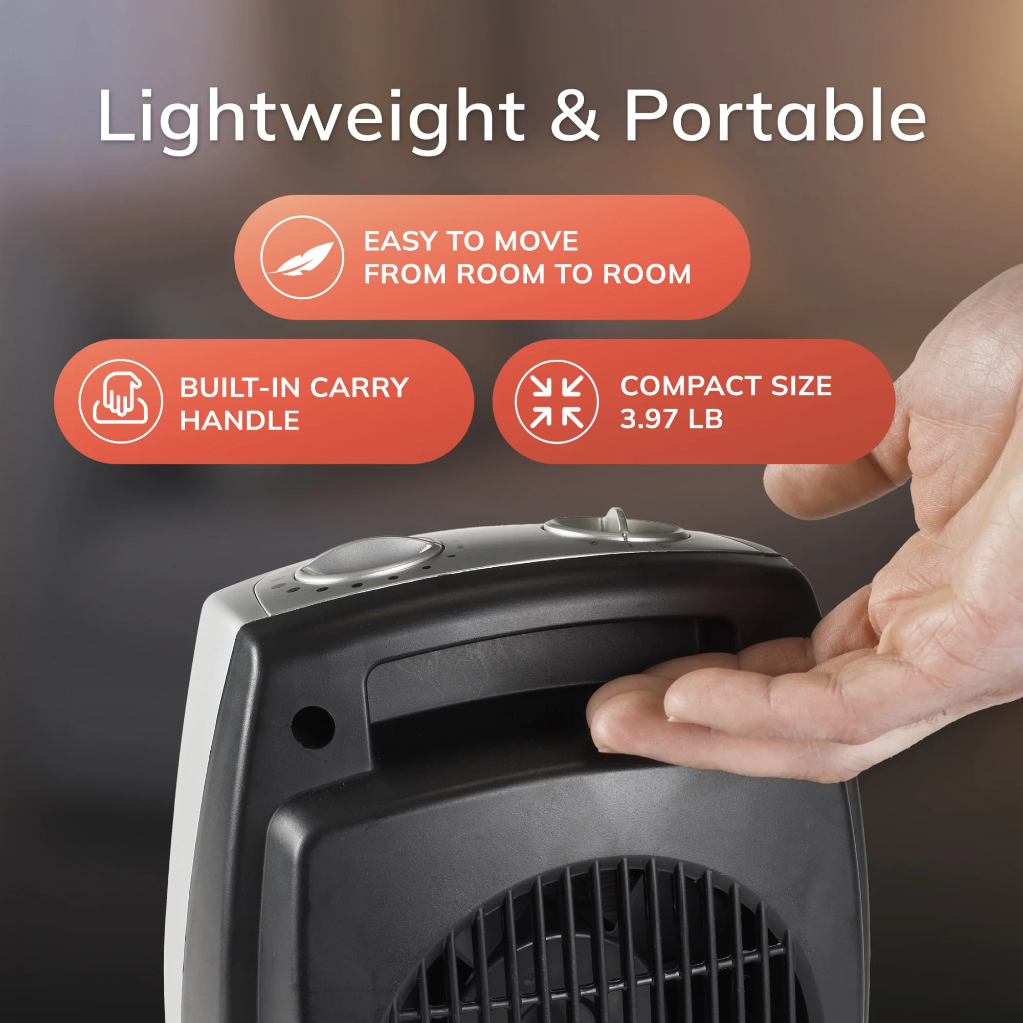 Lasko 1500W Electric Ceramic Space Heater with Adjustable Thermostat, 754200, Silver - Image 5