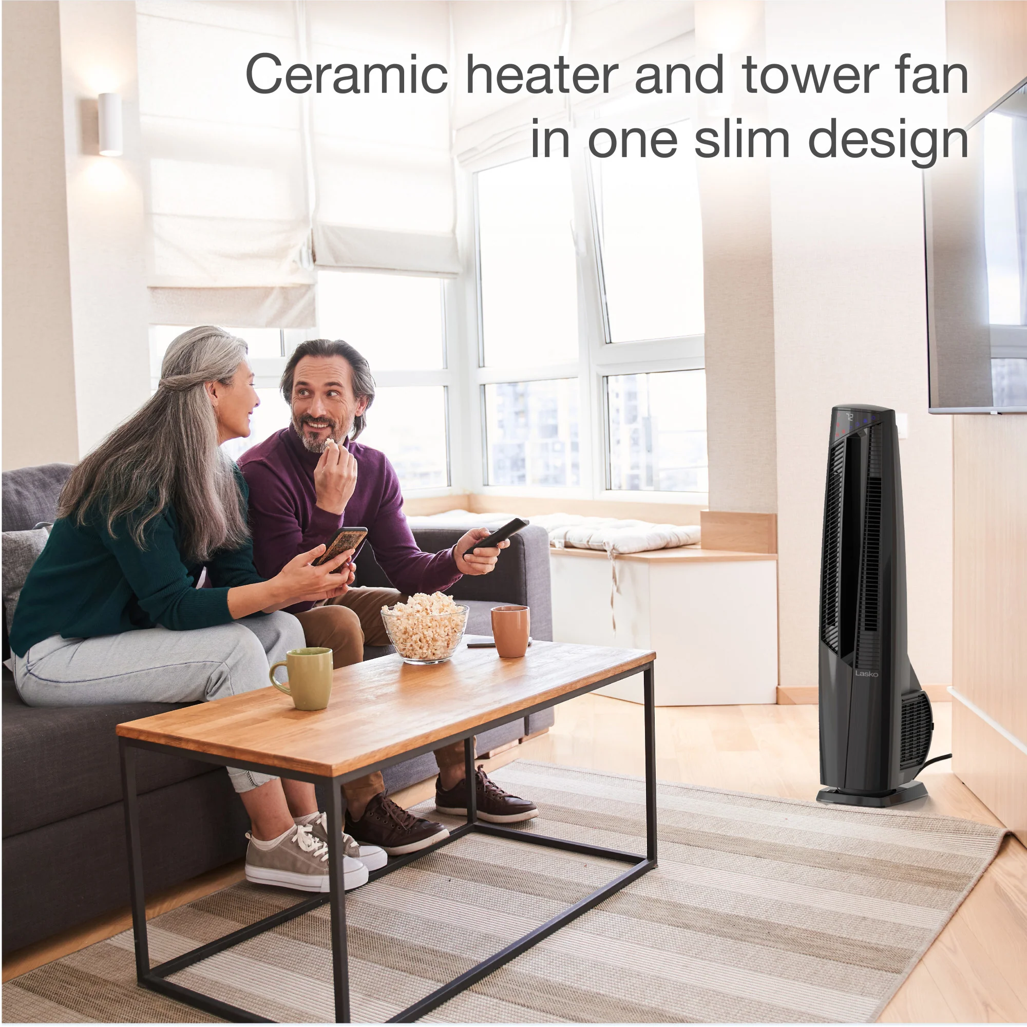Lasko 1500W Electric Oscillating All Season Tower Fan and Space Heater with Remote, FHV801, Black - Image 3