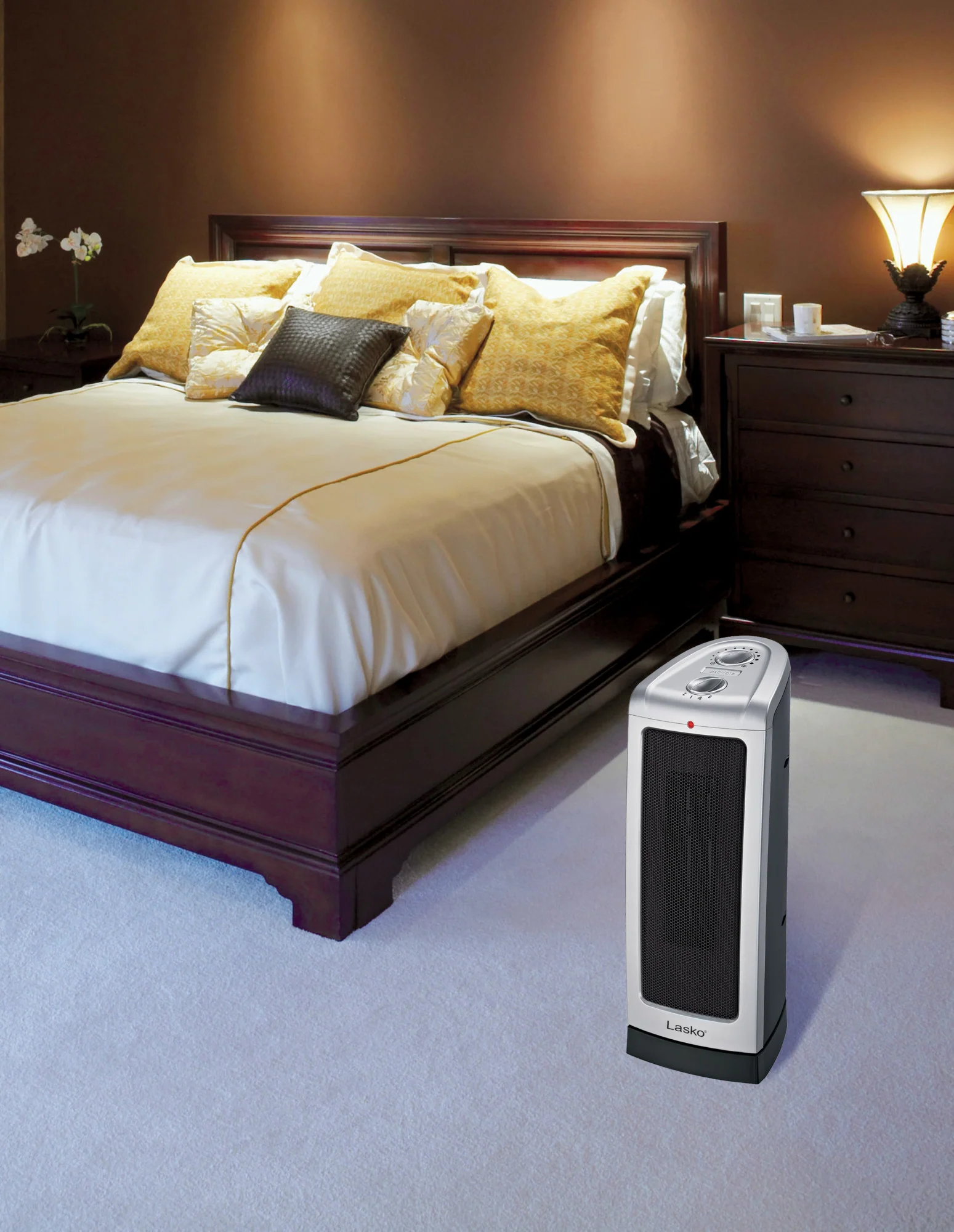 Lasko 1500W Electric Oscillating Ceramic Tower Space Heater with Thermostat, 5307, Silver - Image 4
