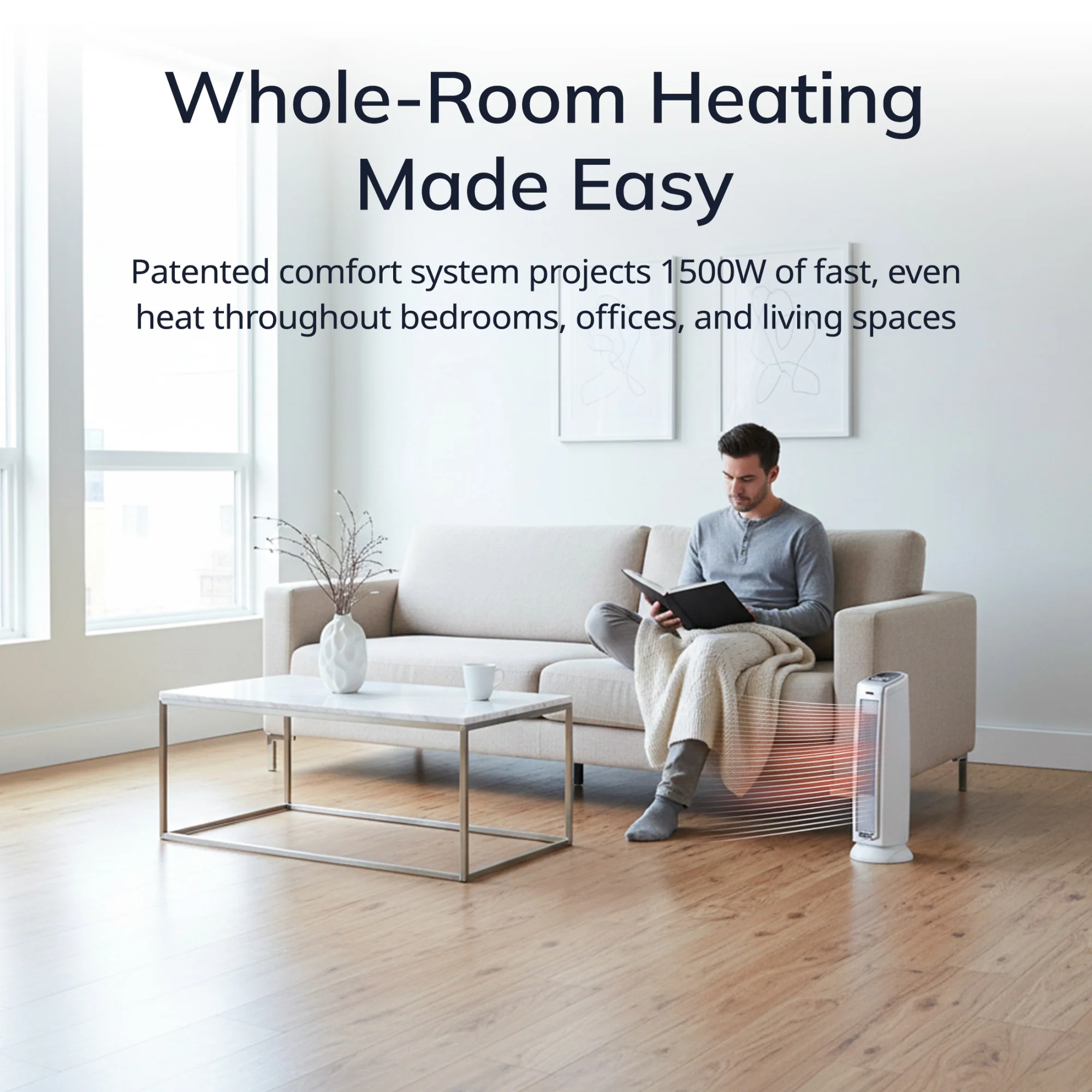 Lasko 1500W Electric Oscillating Ceramic Tower Space Heater, with Timer, 5775, White - Image 3