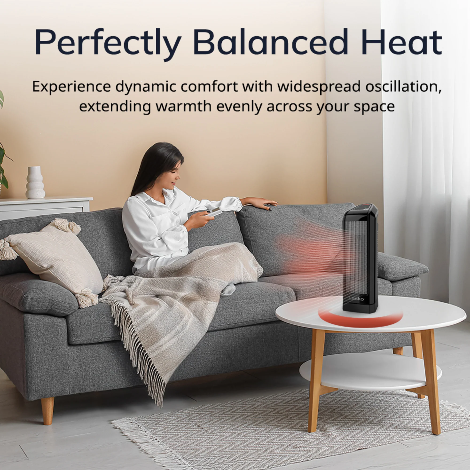 Lasko 1500W Electronic Ceramic Tower Space Heater with Touch Control, CT16558, Black - Image 4