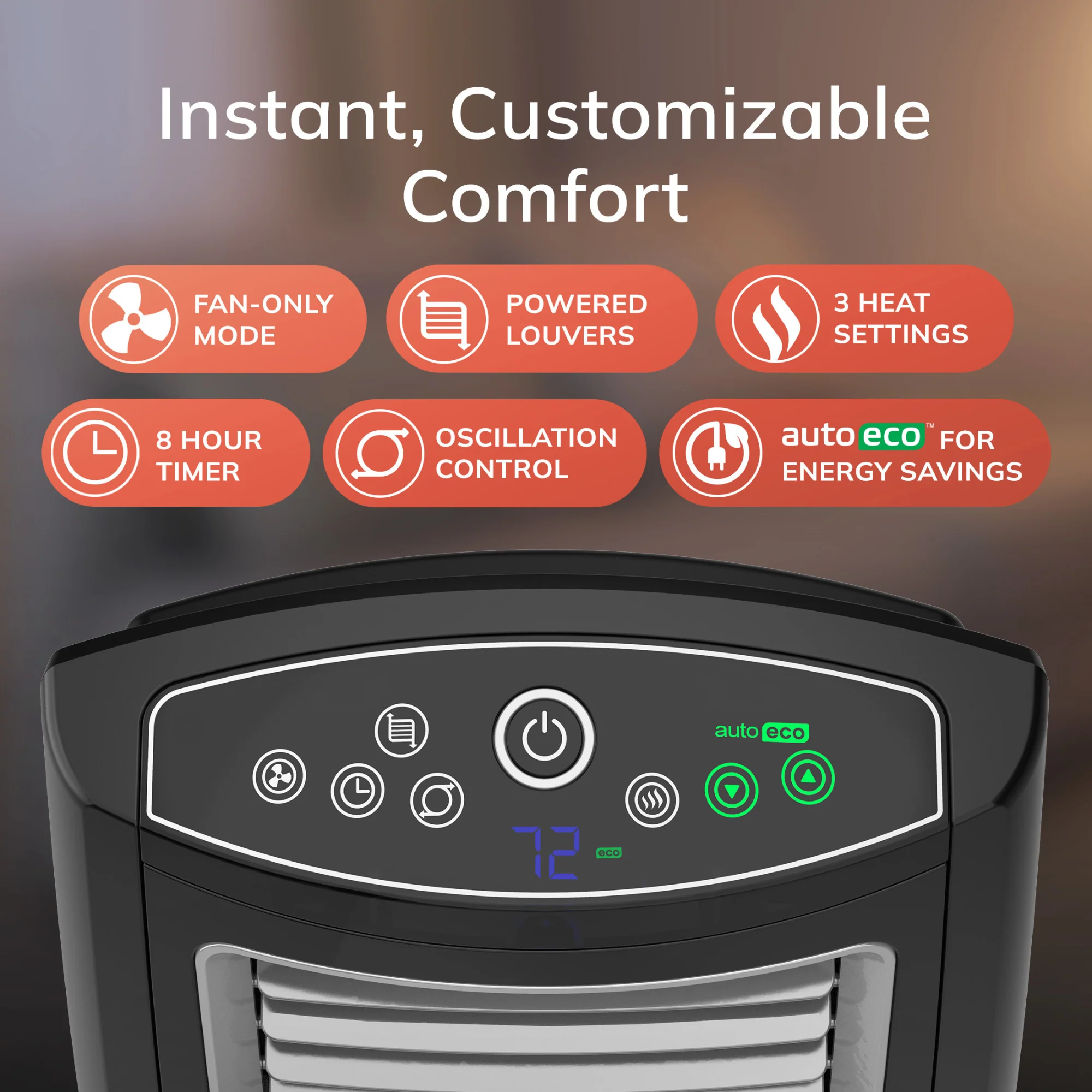 Lasko 1500W Motion Heat Whole Room Ceramic Space Heater with Remote, CC23161, Black - Image 5