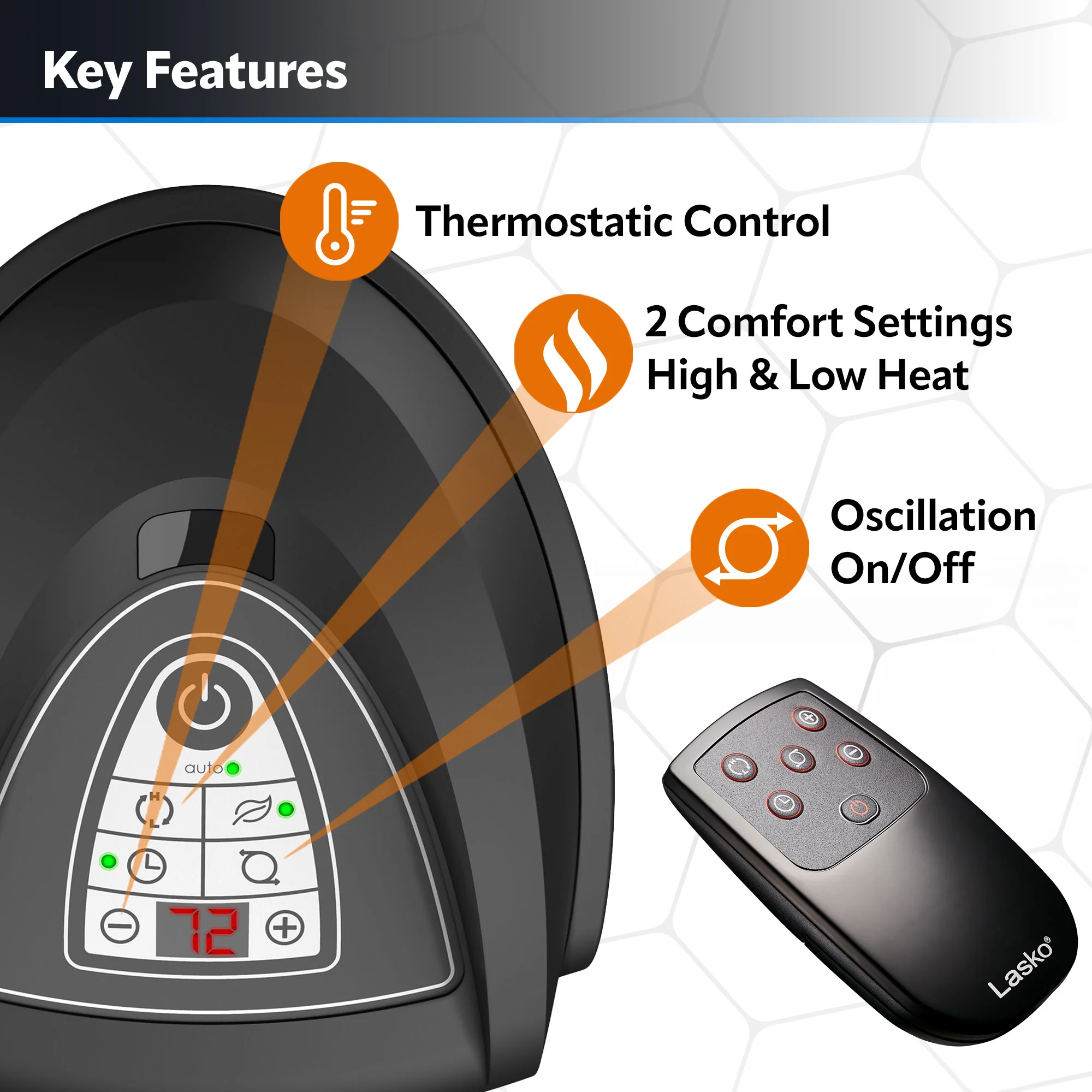 Lasko 1500W Oscillating Ceramic Tower Heater with Remote Control, 751321, Black - Image 3