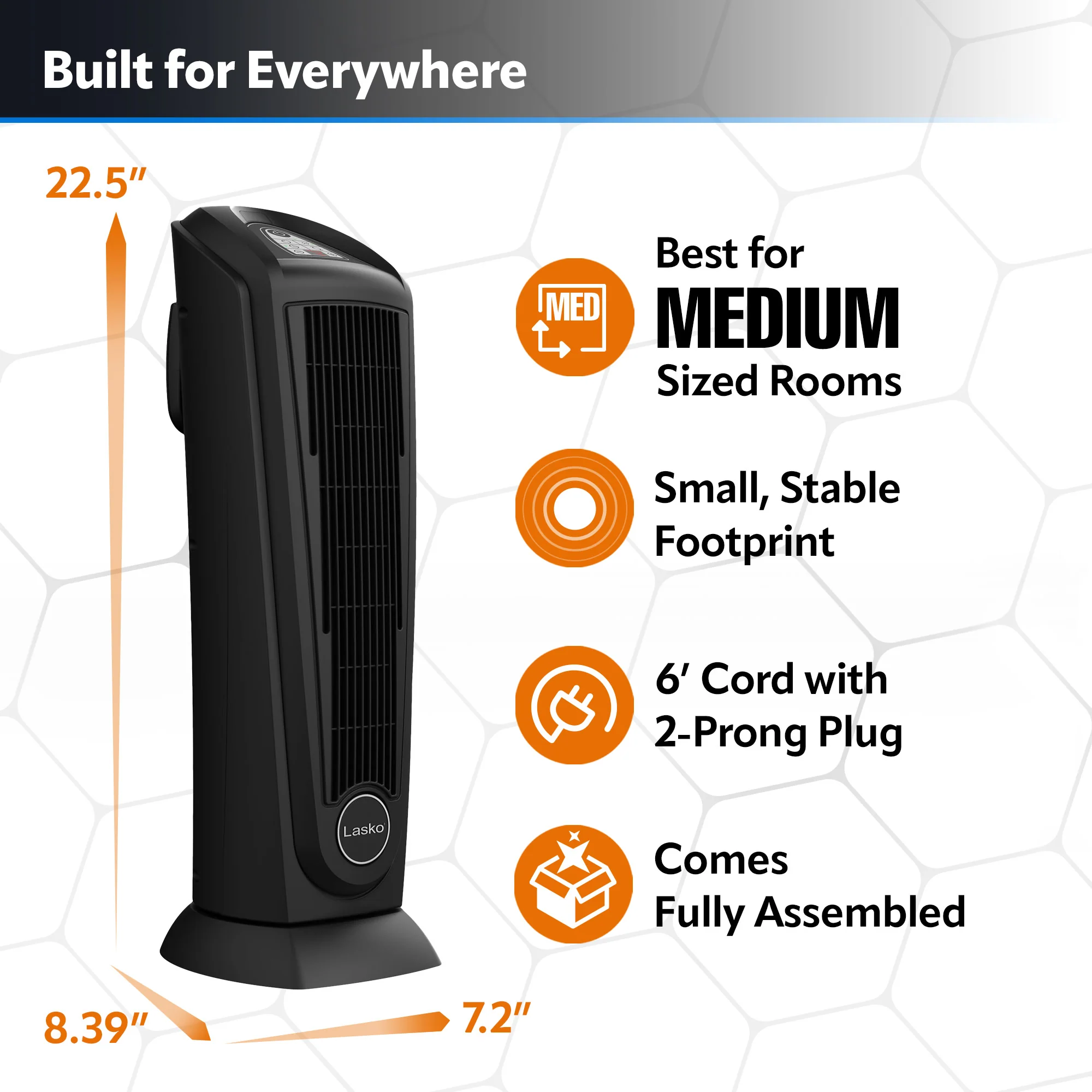 Lasko 1500W Oscillating Ceramic Tower Heater with Remote Control, 751321, Black - Image 5