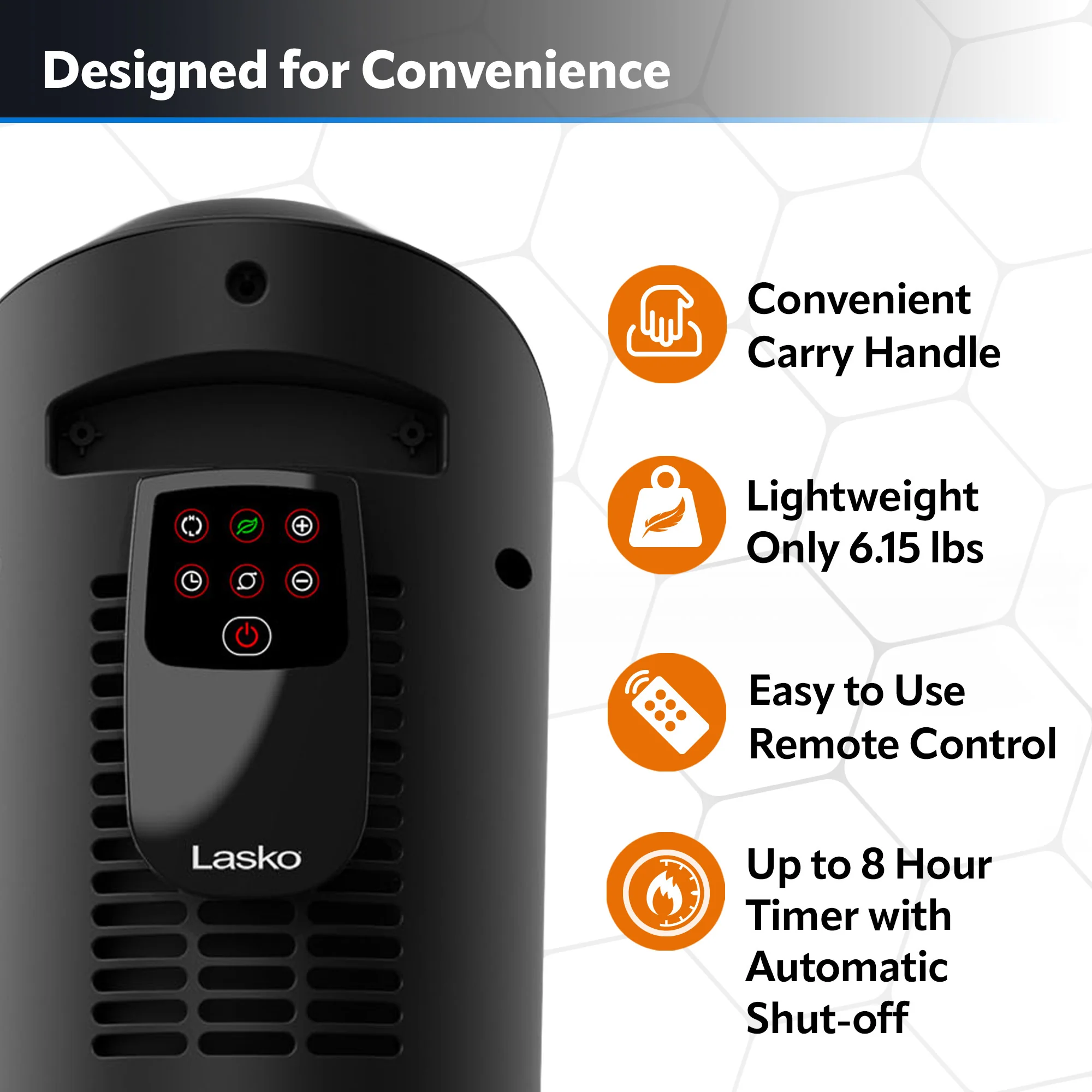 Lasko 1500W Oscillating Ceramic Tower Heater with Remote Control, 751321, Black - Image 6