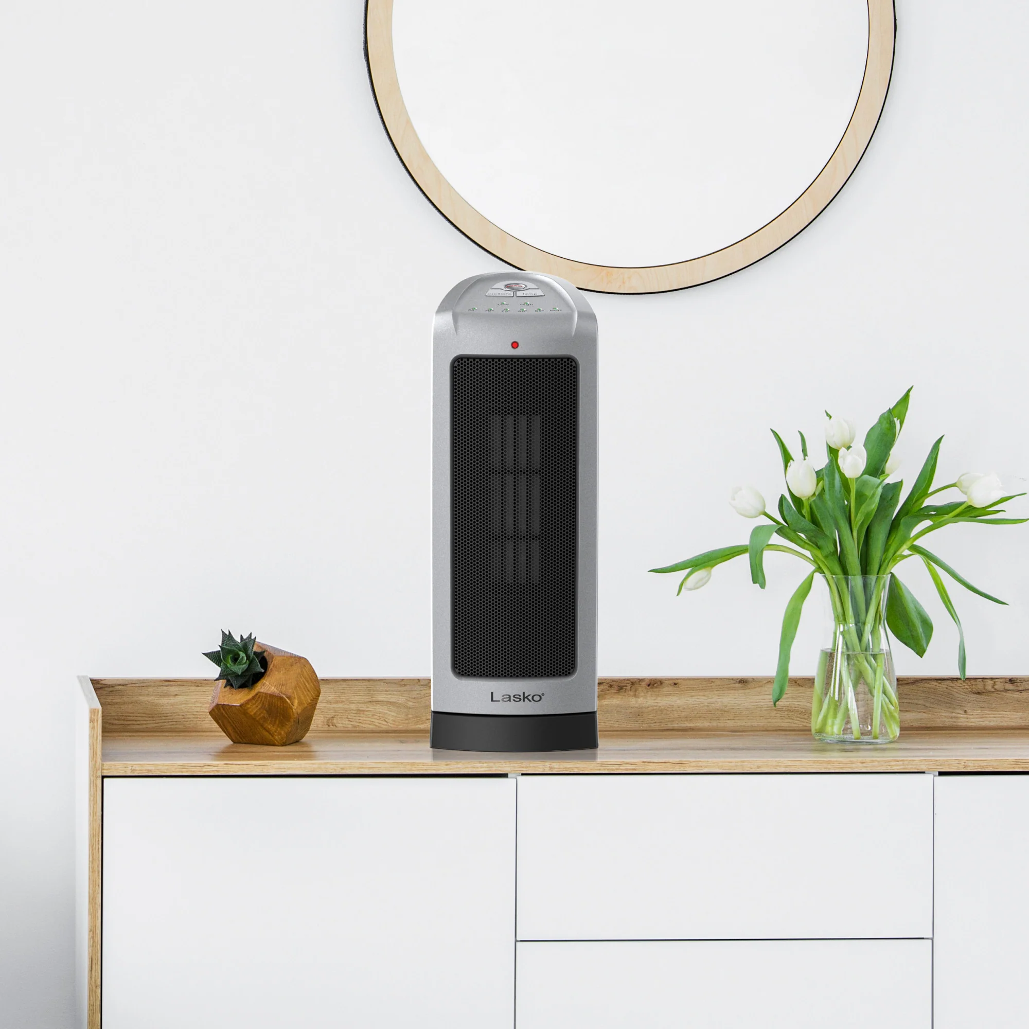 Lasko 1500W Oscillating Ceramic Tower Space Heater with Adjustable Thermostat, 2-Speeds, 5309, Silver - Image 4