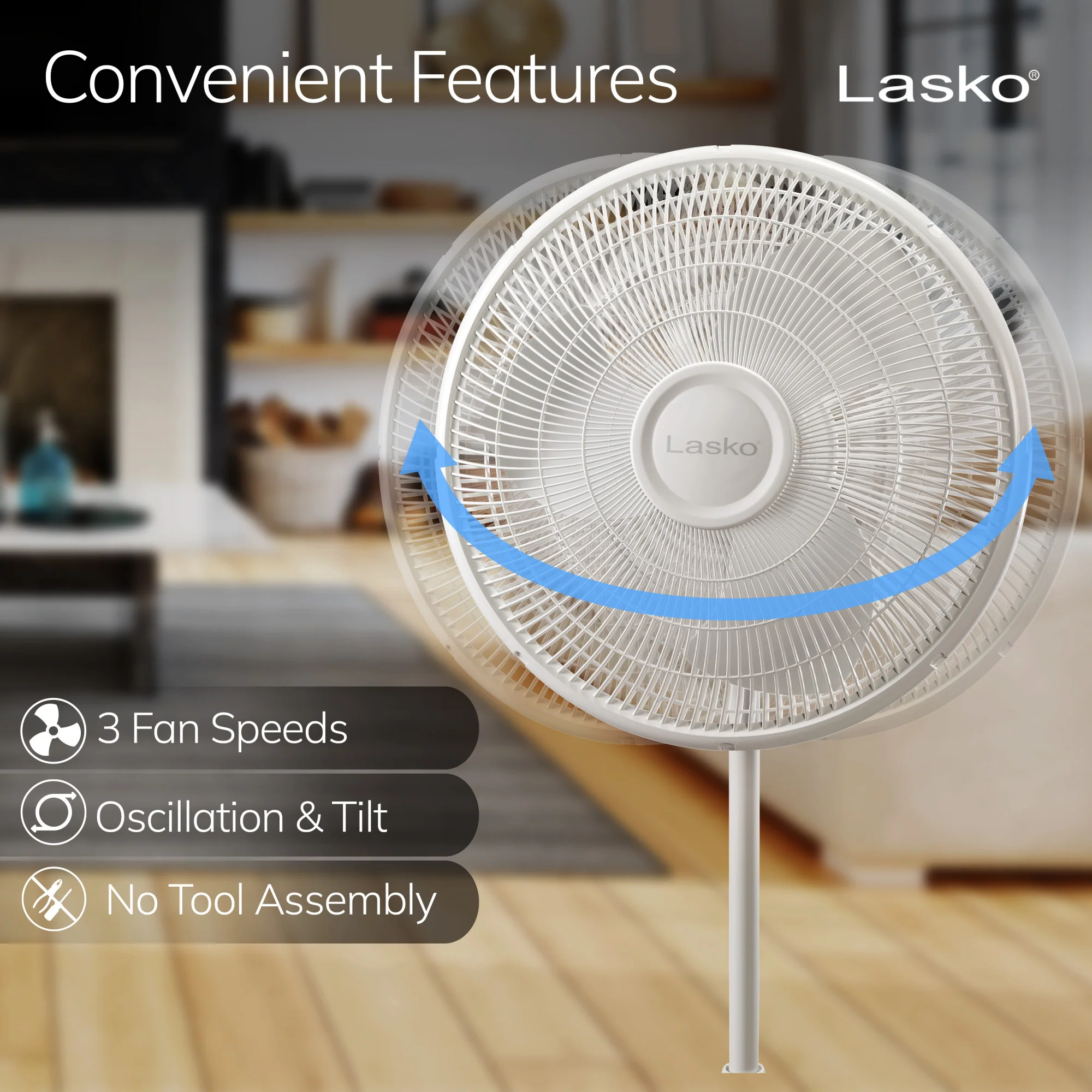 Lasko 16" 3-speed Pedestal Fan (white, model 2520) - Image 3
