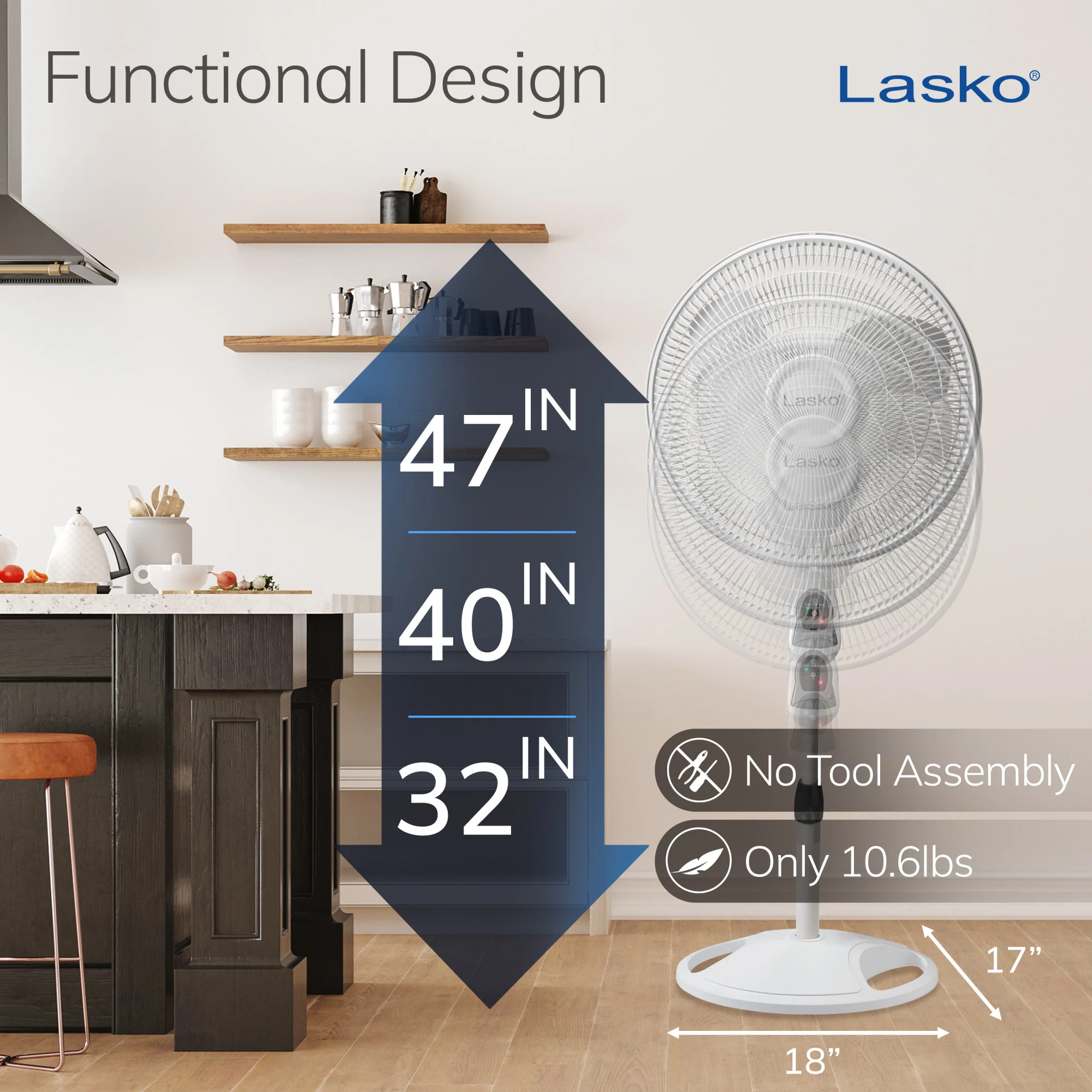 Lasko 16" 3-speed Pedestal Fan with Remote & Timer (white, model 1646) - Image 5