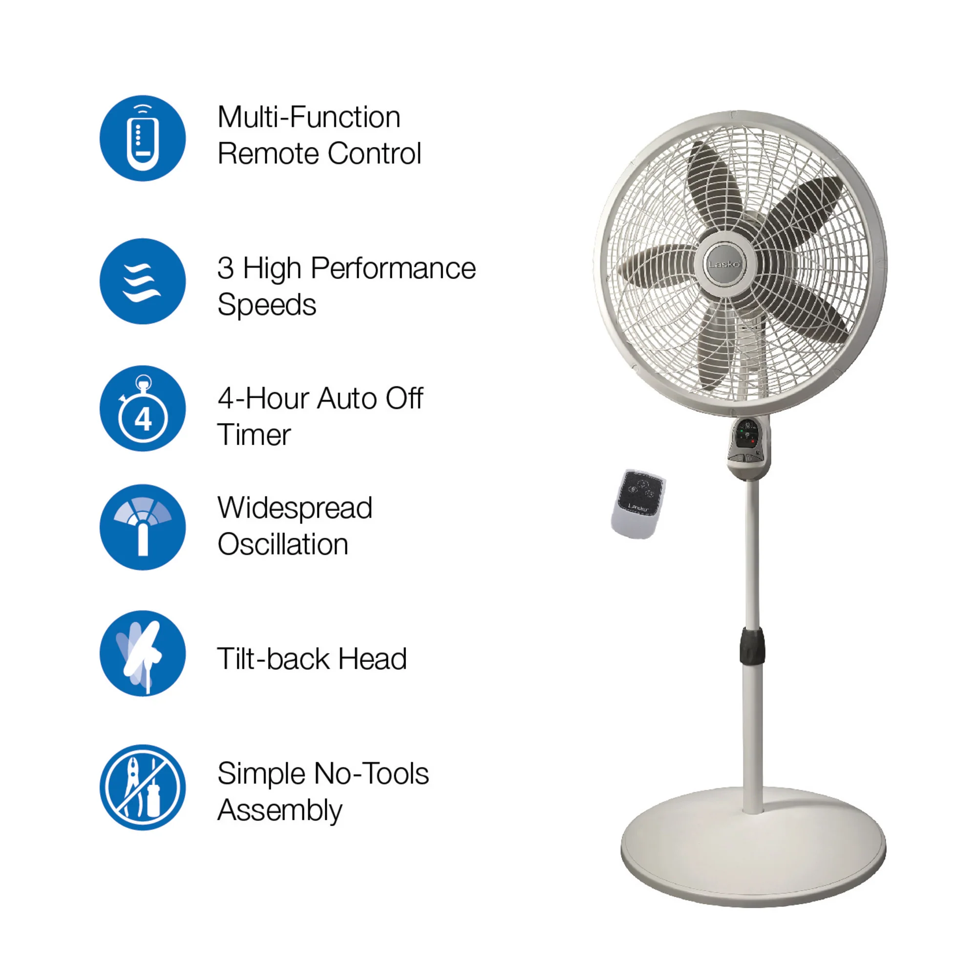 Lasko Performance 18" 3-speed Pedestal Fan with Remote (white, model 1850) - Image 8