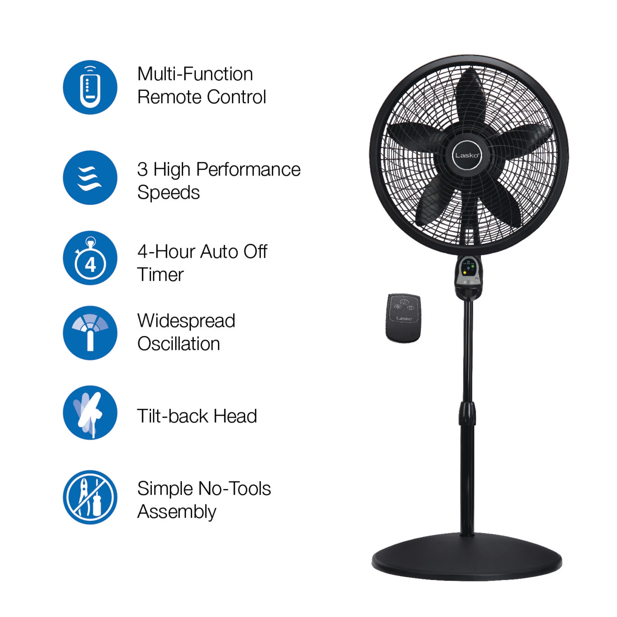 Lasko Cyclone® 18" 3-speed Pedestal Fan with Remote & Timer (black, model 1843) - Image 13