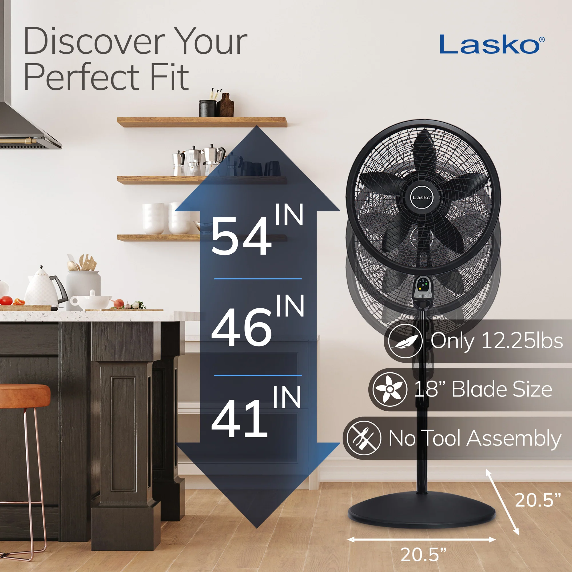 Lasko Cyclone® 18" 3-speed Pedestal Fan with Remote & Timer (black, model 1843) - Image 4