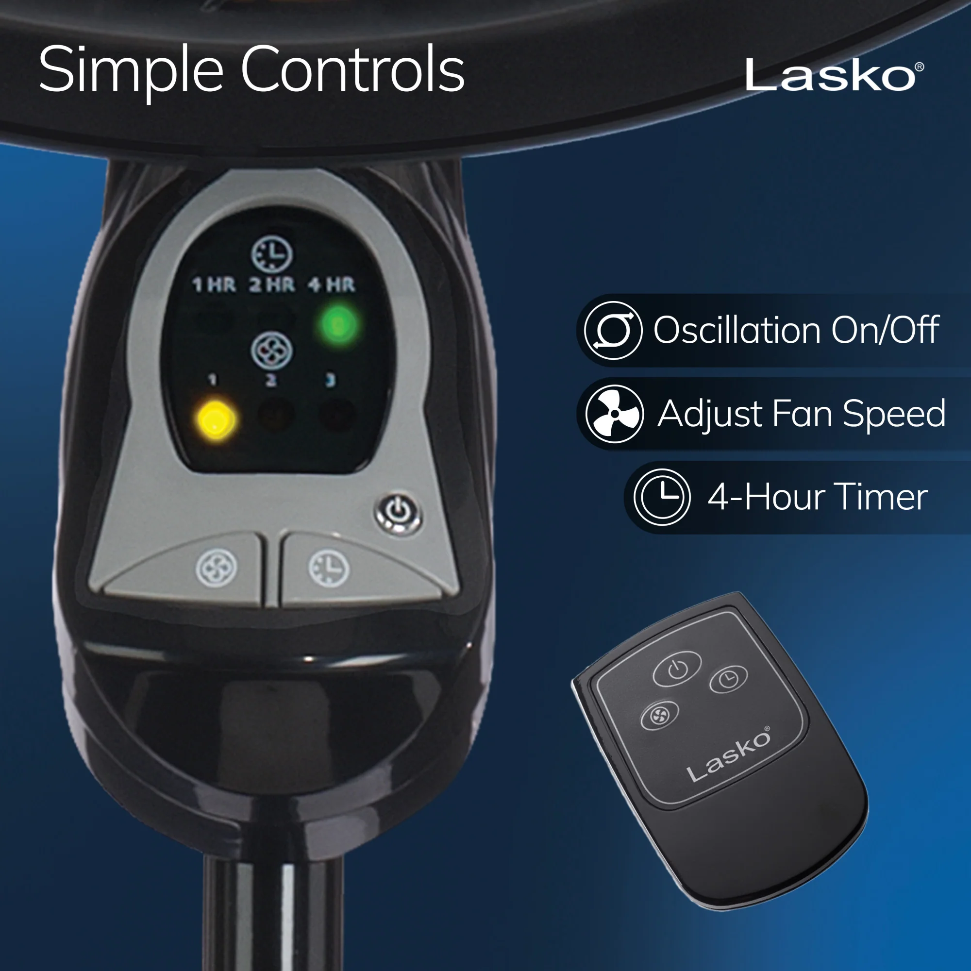 Lasko Cyclone® 18" 3-speed Pedestal Fan with Remote & Timer (black, model 1843) - Image 5