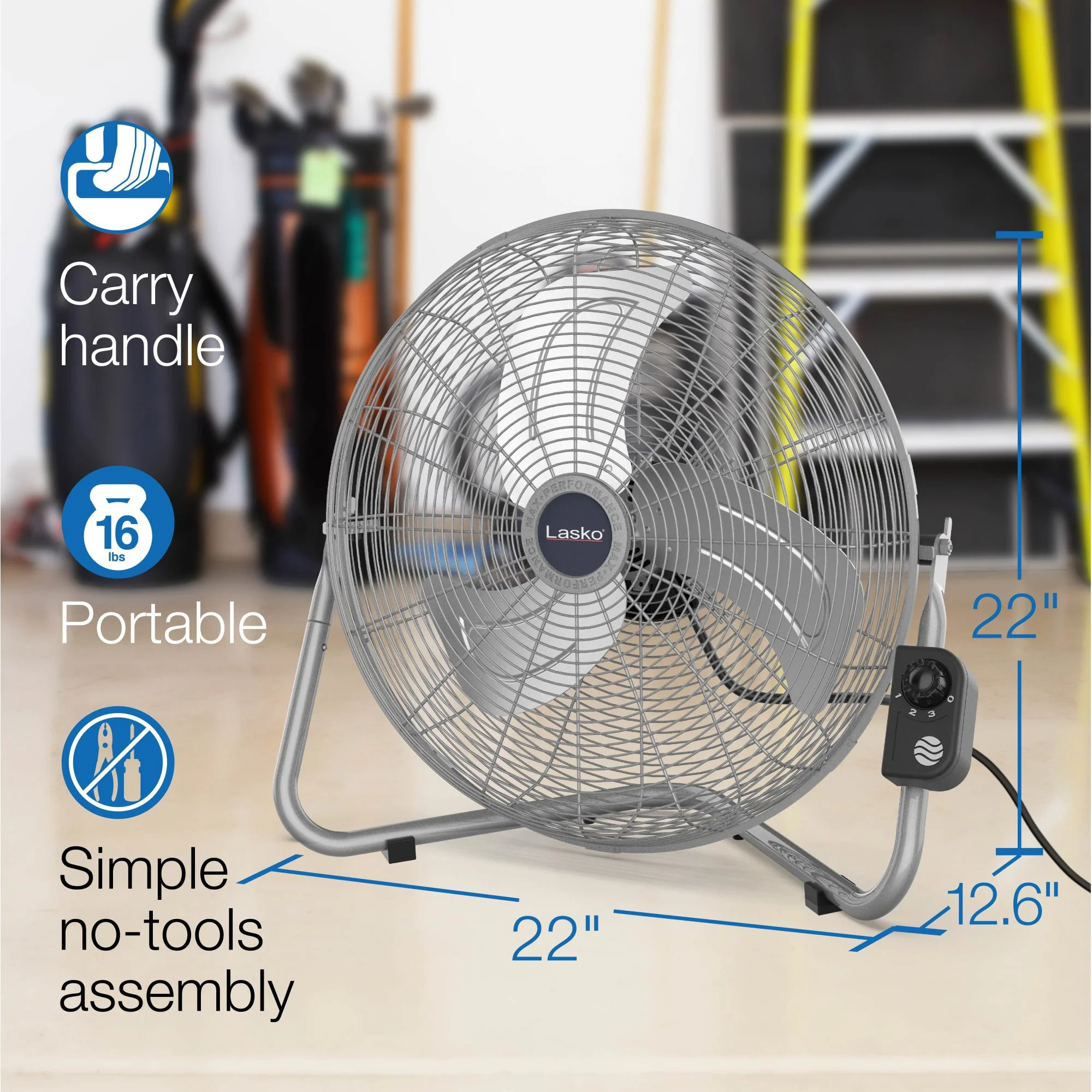 Lasko 20" Max Performance Pivoting High Velocity Floor Fan with Wall Mount Option, 2265QM, Silver - Image 6