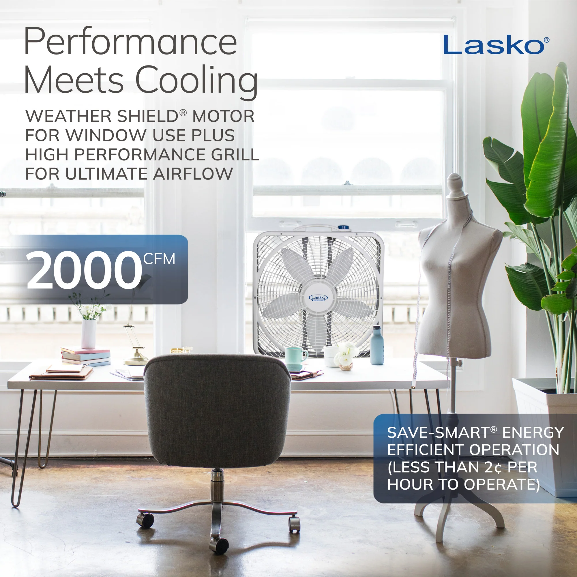 Lasko 20" Weather-Shield Performance Box Fan with High Performance Grill and 3 Speeds, 3720, White - Image 3