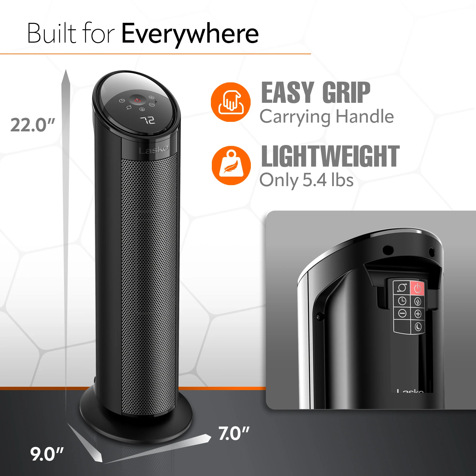 Lasko 22" Ceramic Tower Space Heater with Remote (black, model CT22495) - Image 5