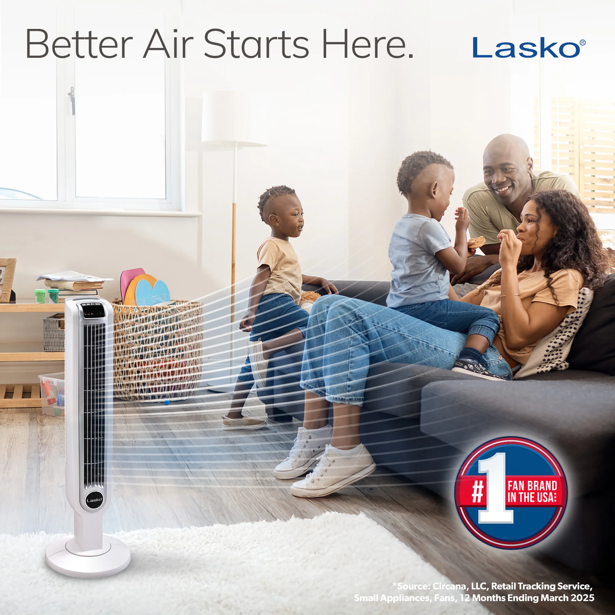 Lasko Portable 3-Speed Oscillating Tower Fan with Timer and Remote Control, 2510, White - Image 2