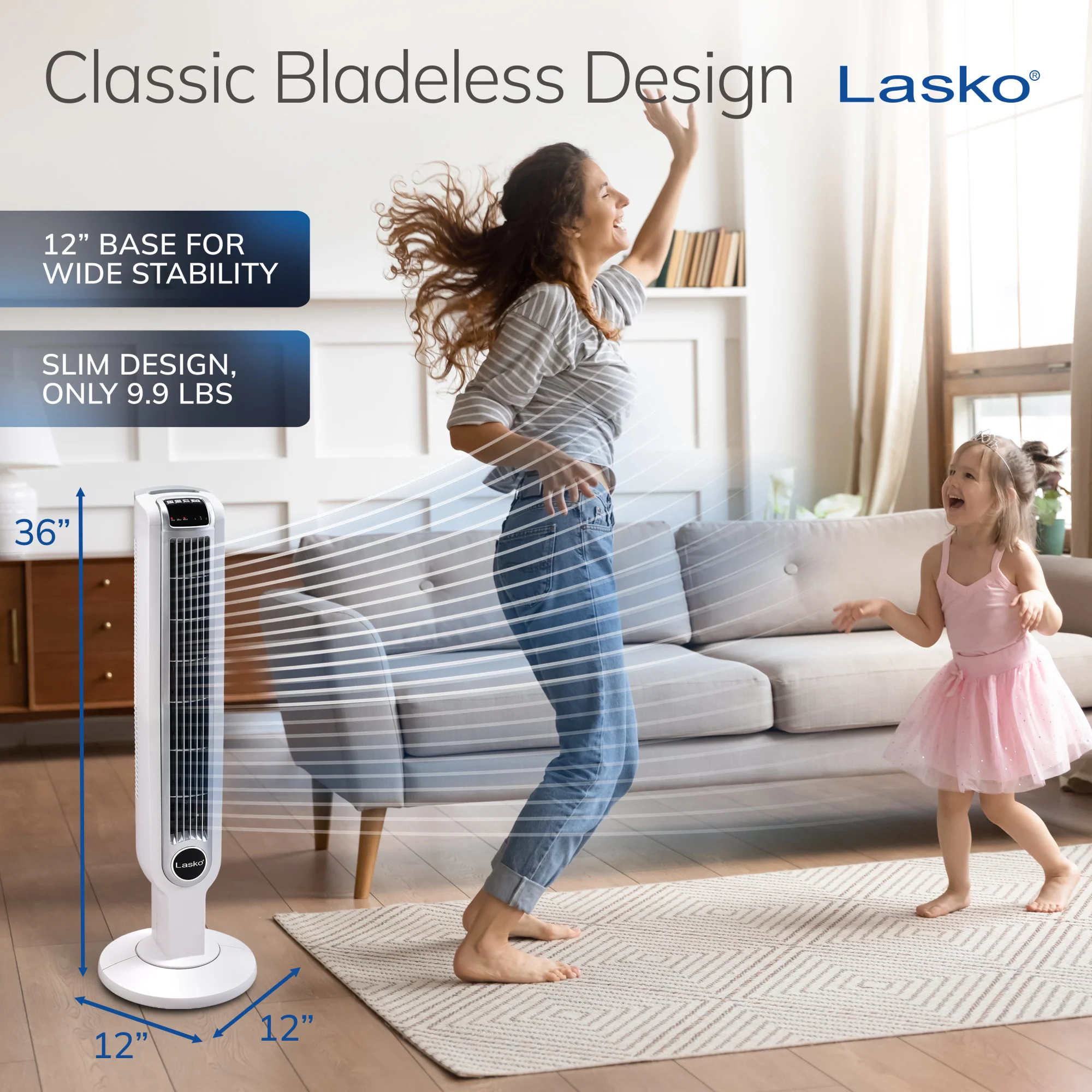 Lasko Portable 3-Speed Oscillating Tower Fan with Timer and Remote Control, 2510, White - Image 4