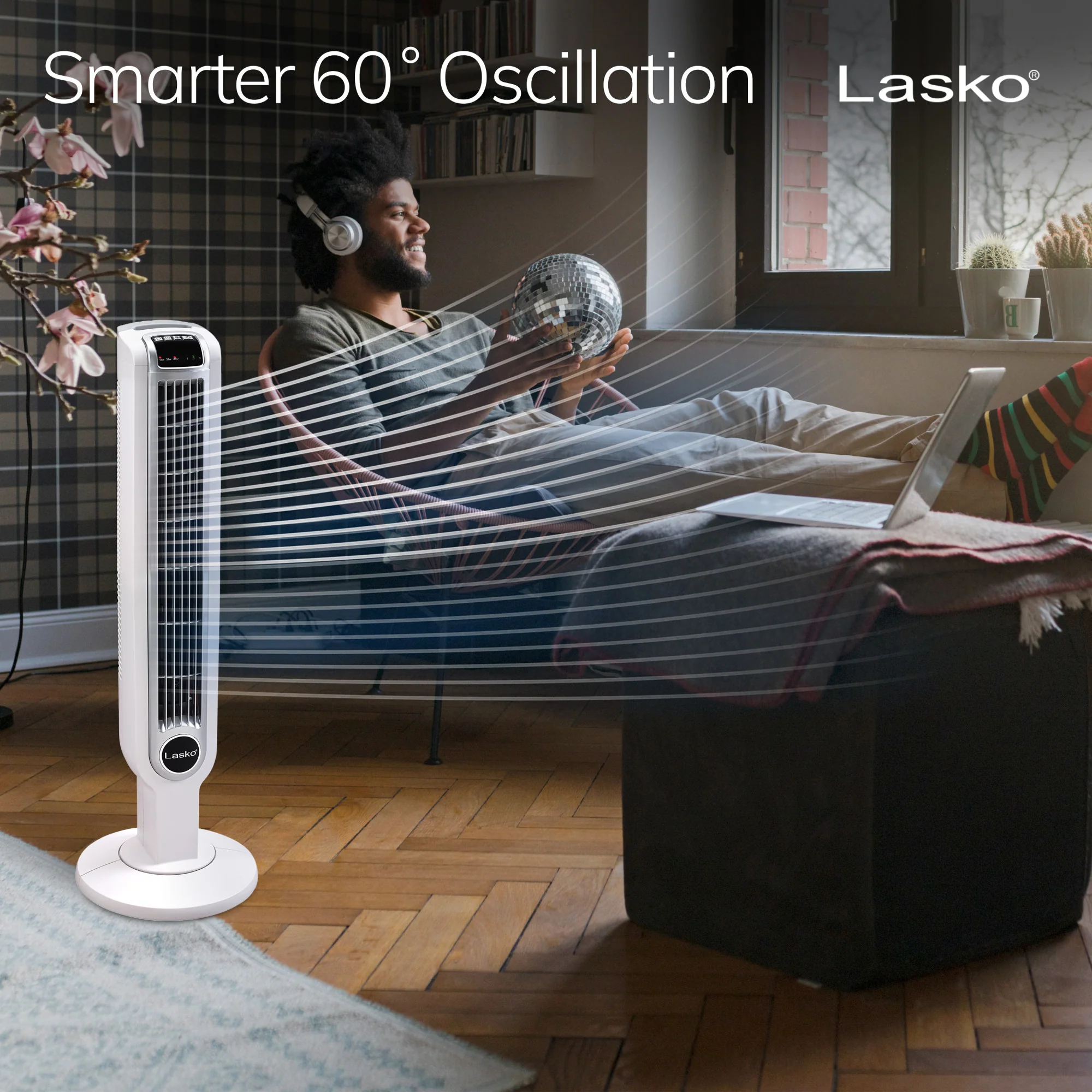 Lasko Portable 3-Speed Oscillating Tower Fan with Timer and Remote Control, 2510, White - Image 6