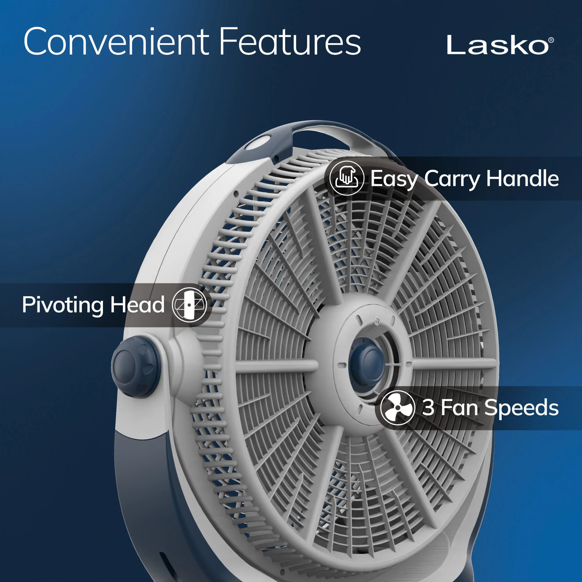 Lasko 3300 20" Pivoting Wind Machine® Air Circulator Floor Fan, gray - Image 4