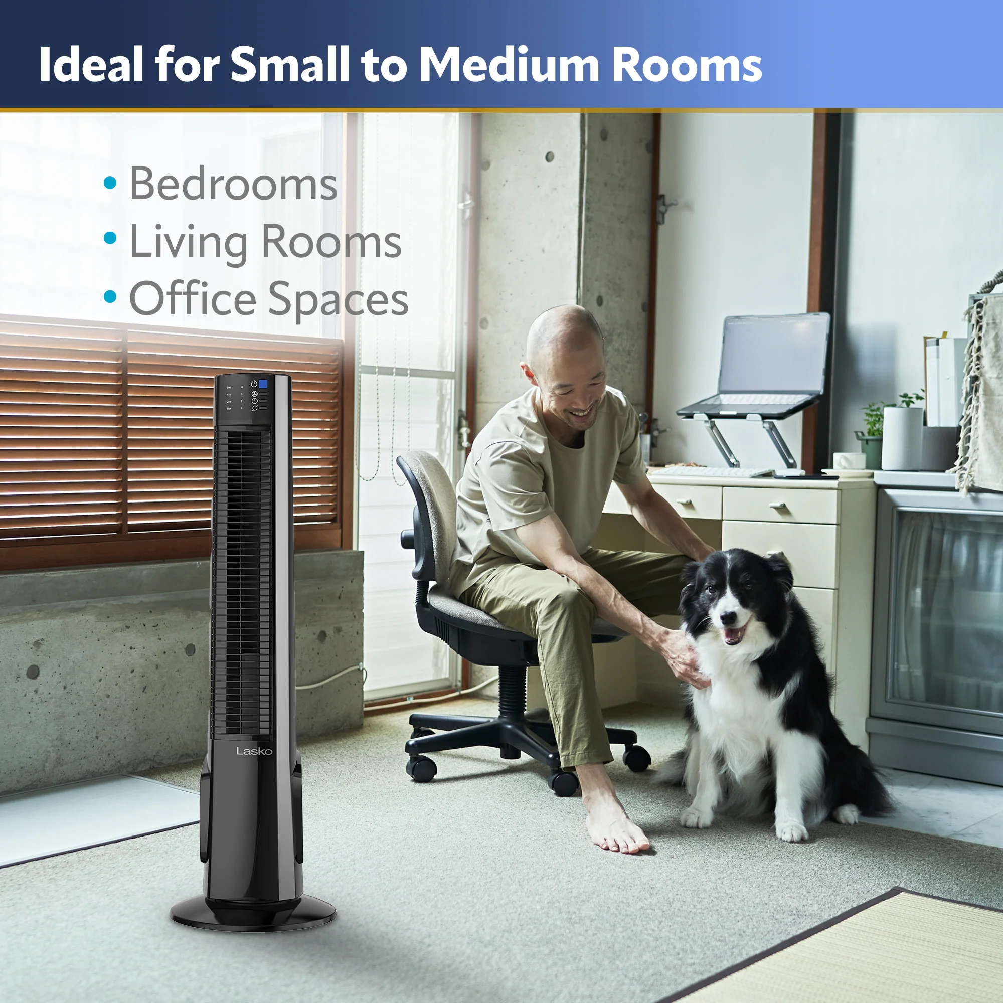 Lasko 38" Hybrid Tower Fan with Remote Control, T38415, Black/Silver - Image 7