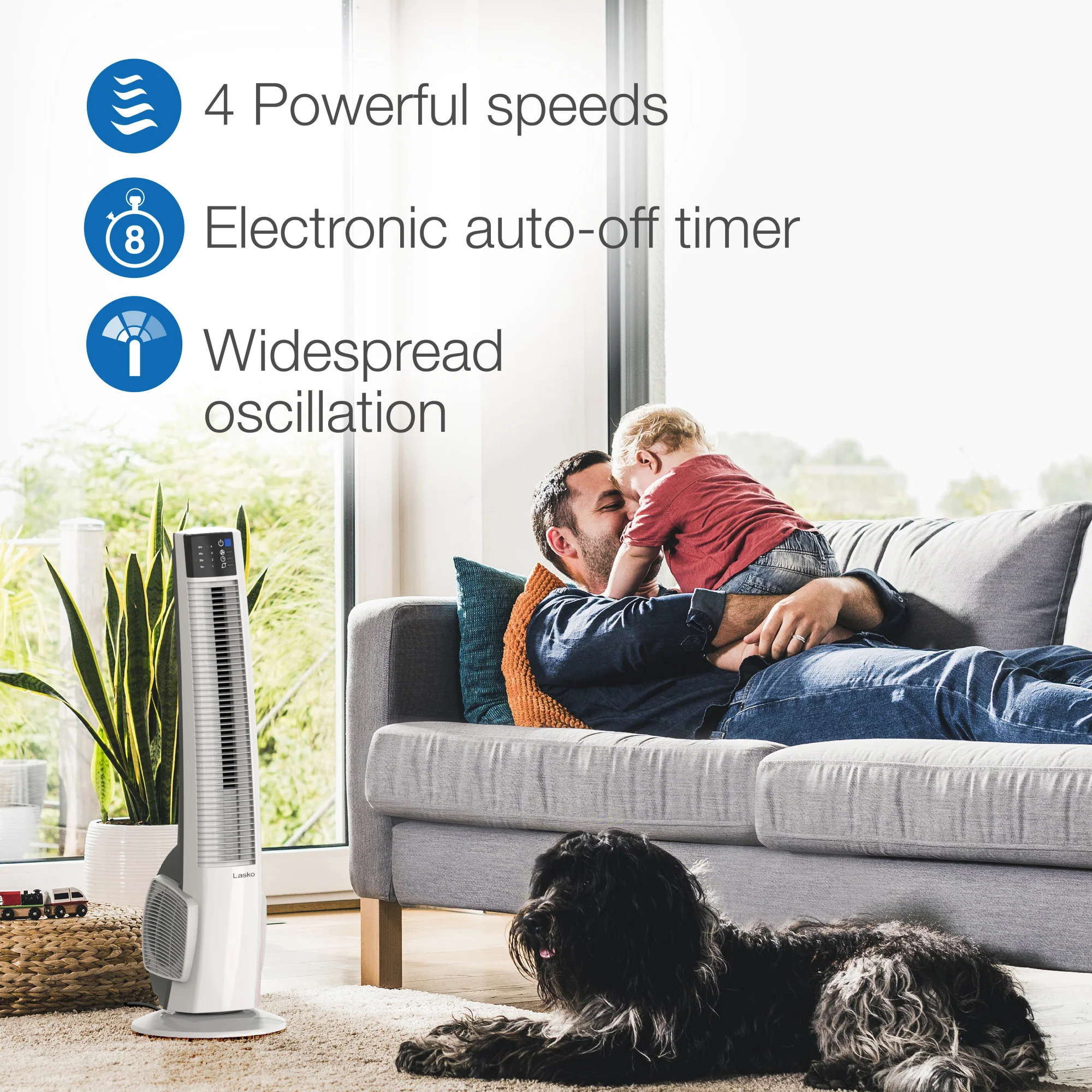 Lasko 38" Oscillating Tower Fan with Remote Control, T38400, White - Image 4