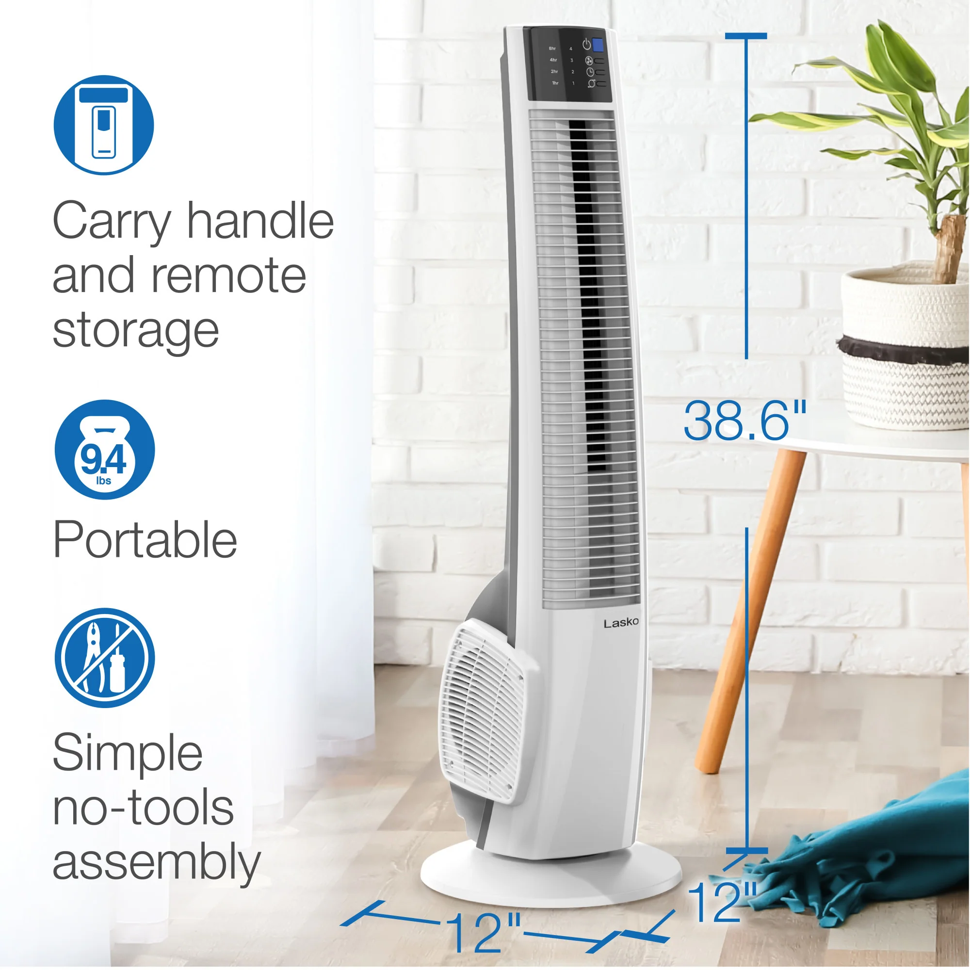Lasko 38" Oscillating Tower Fan with Remote Control, T38400, White - Image 6