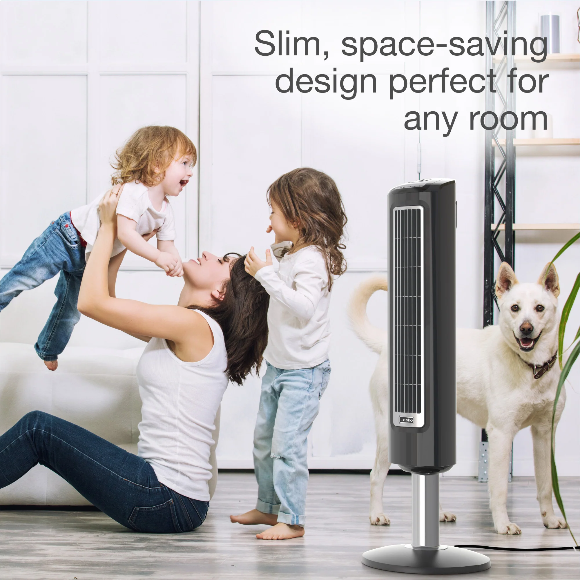 Lasko 38" Wind Tower 3-Speed Oscillating Tower Fan with Remote and Timer, 2519, Gray - Image 3