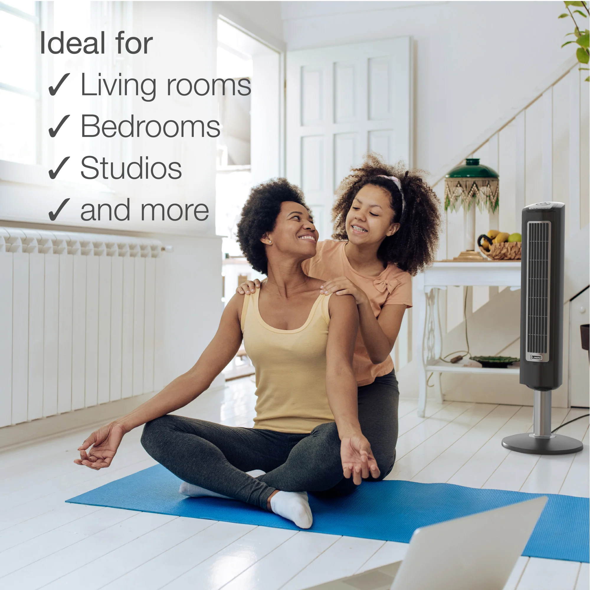 Lasko 38" Wind Tower 3-Speed Oscillating Tower Fan with Remote and Timer, 2519, Gray - Image 5