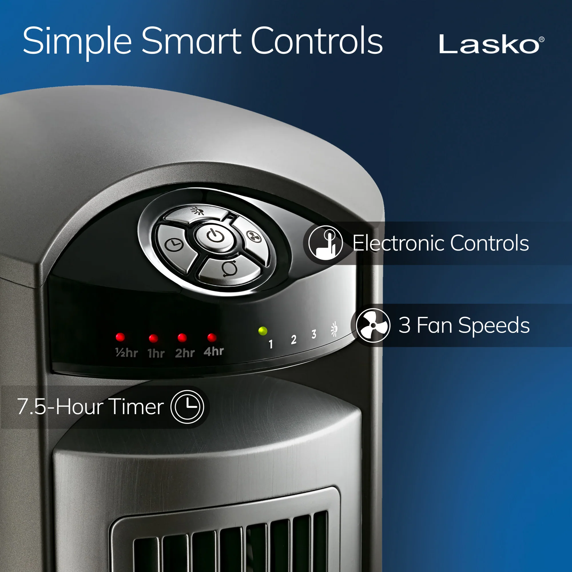 Lasko 42" Wind Curve Oscillating Tower Fan with Nighttime Setting and Remote, T42951, Silver - Image 3