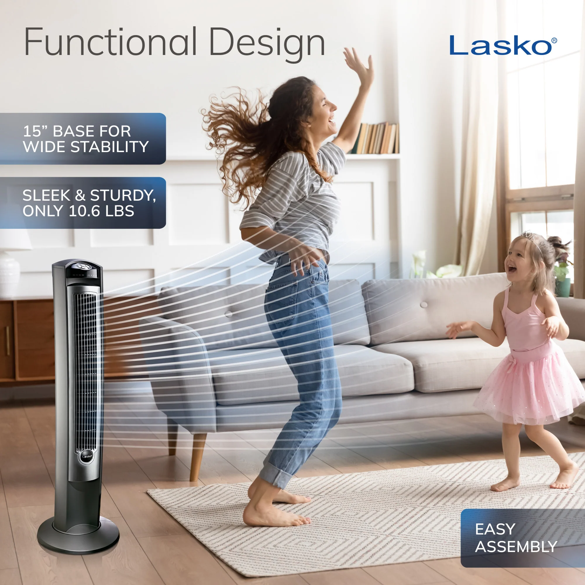 Lasko 42" Wind Curve Oscillating Tower Fan with Nighttime Setting and Remote, T42951, Silver - Image 4