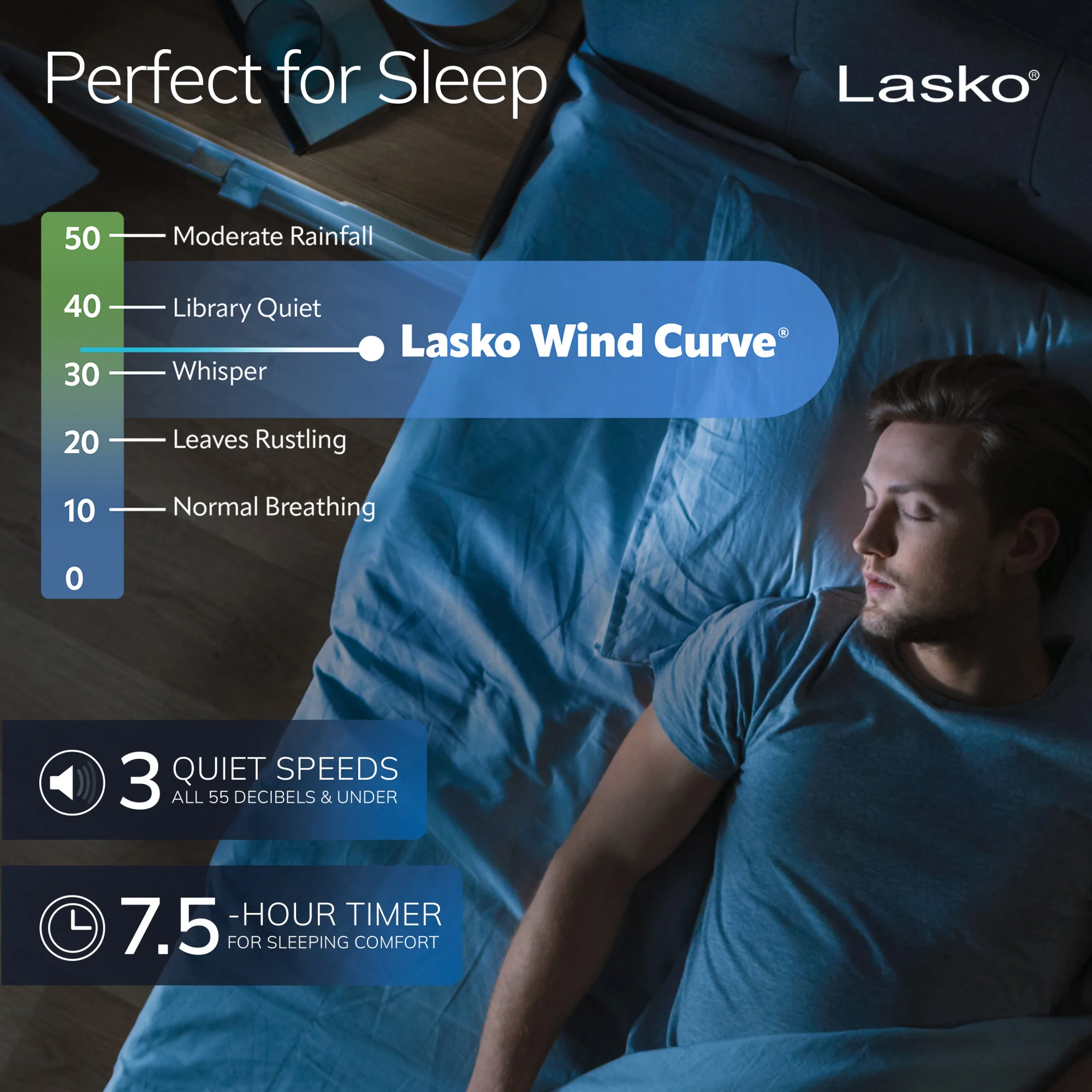 Lasko 42" Wind Curve Oscillating Tower Fan with Nighttime Setting and Remote, T42951, Silver - Image 5