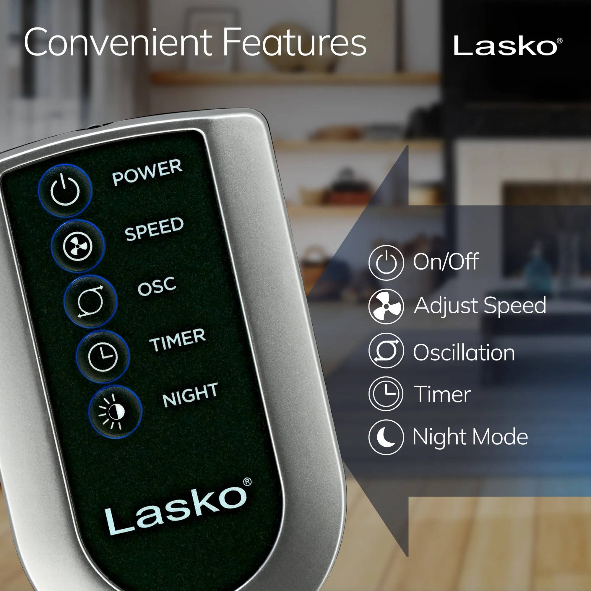 Lasko 48" Space-Saving Oscillating Performance Tower Fan with Remote, T48314, Grey - Image 4