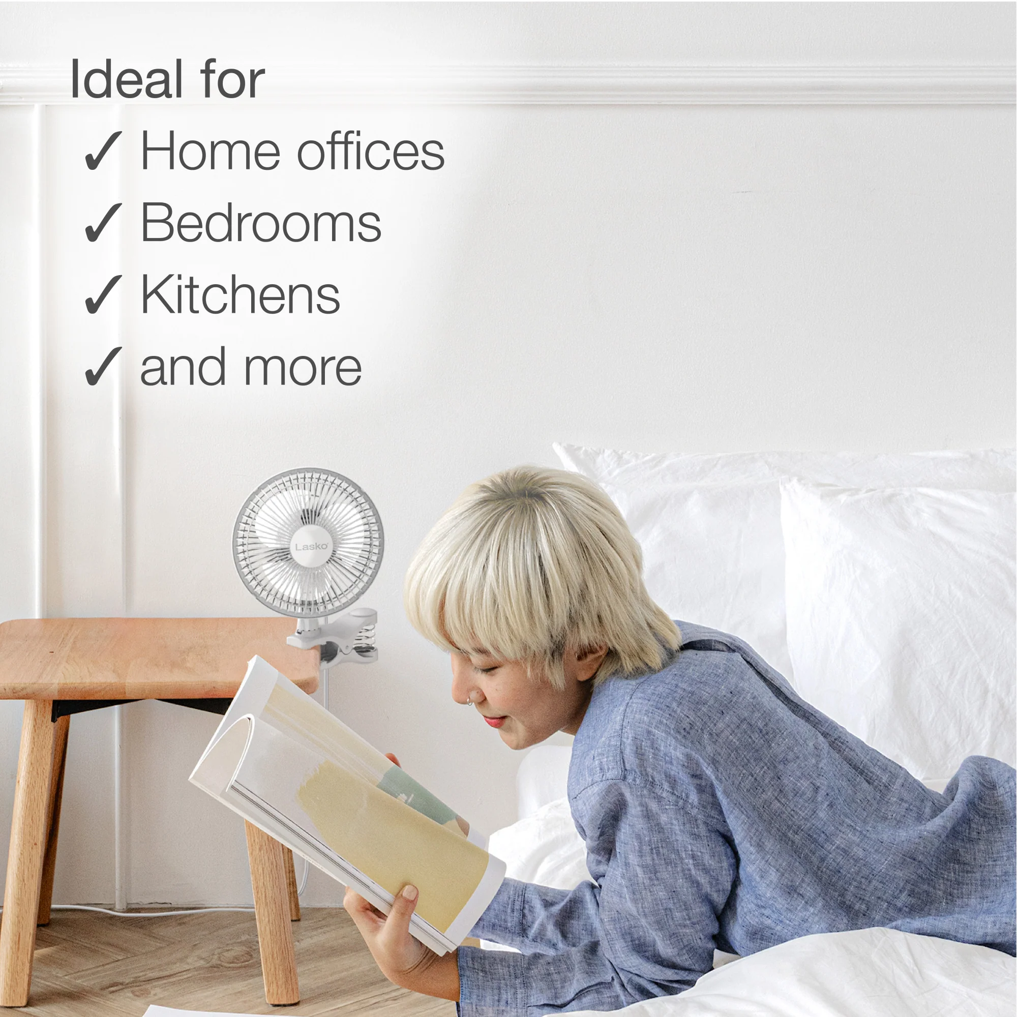 Lasko 6" Clip Fan with 2 Quiet Speeds, 2004W, White - Image 5