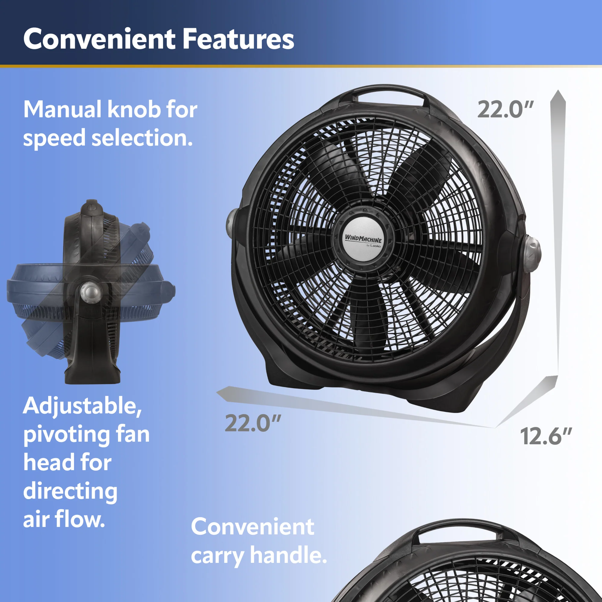 Lasko A20302 20" Wind Machine Air Circulator Floor Fan with 3 Speeds - Image 4