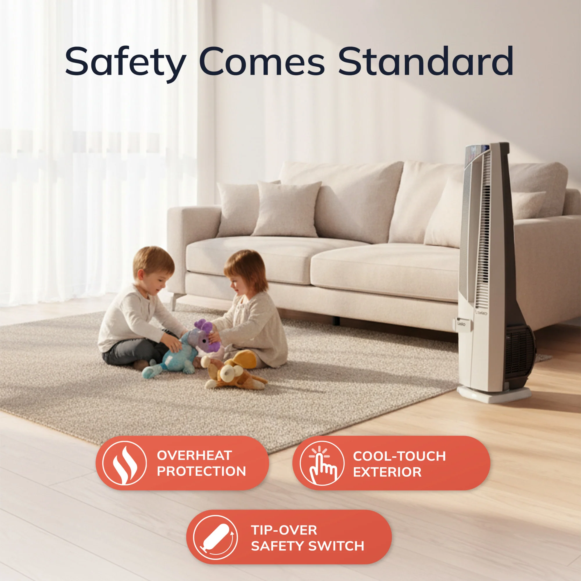 Lasko All Season High Velocity Hybrid Tower Fan and Space Heater in One with Remote Control, FHV820, White - Image 4