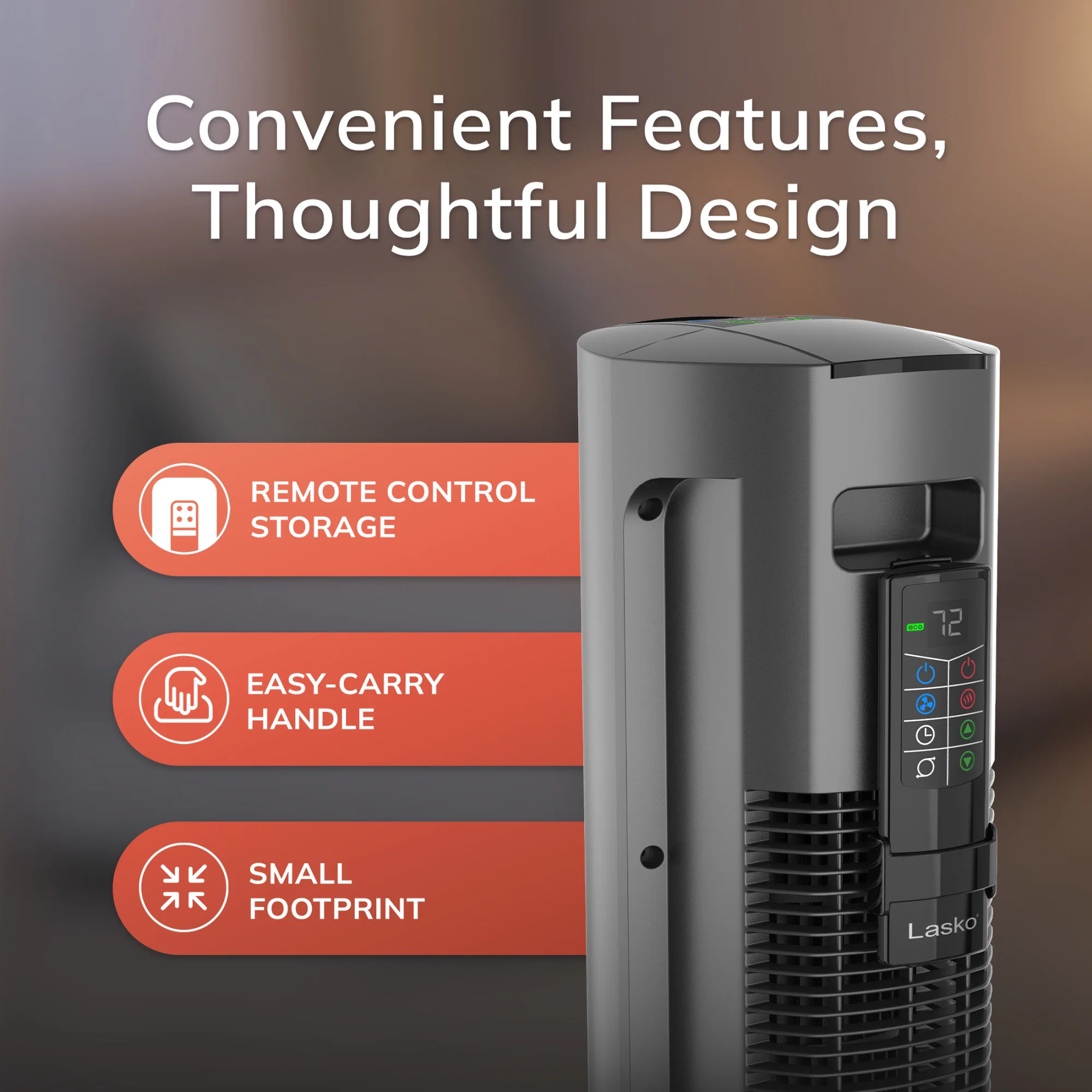Lasko All Season Tower Fan and Space Heater with Remote, FH515, Black - Image 6