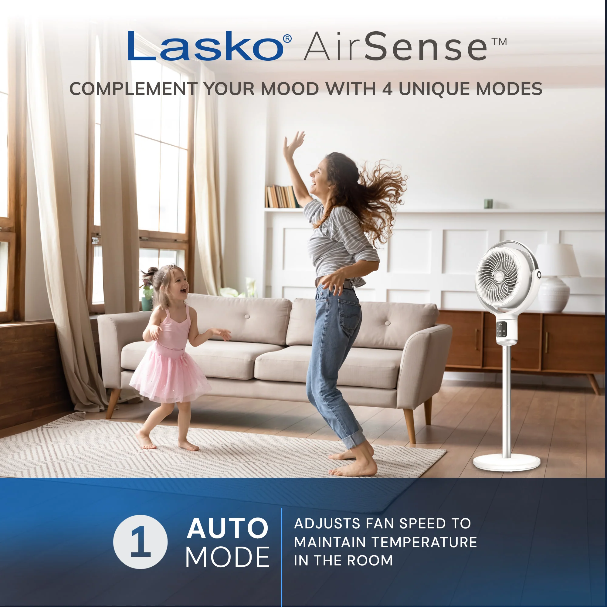 Lasko WhisperForce™ 24-speed DC Motor Pedestal Fan with Remote & Timer (white, model APDC301) - Image 6