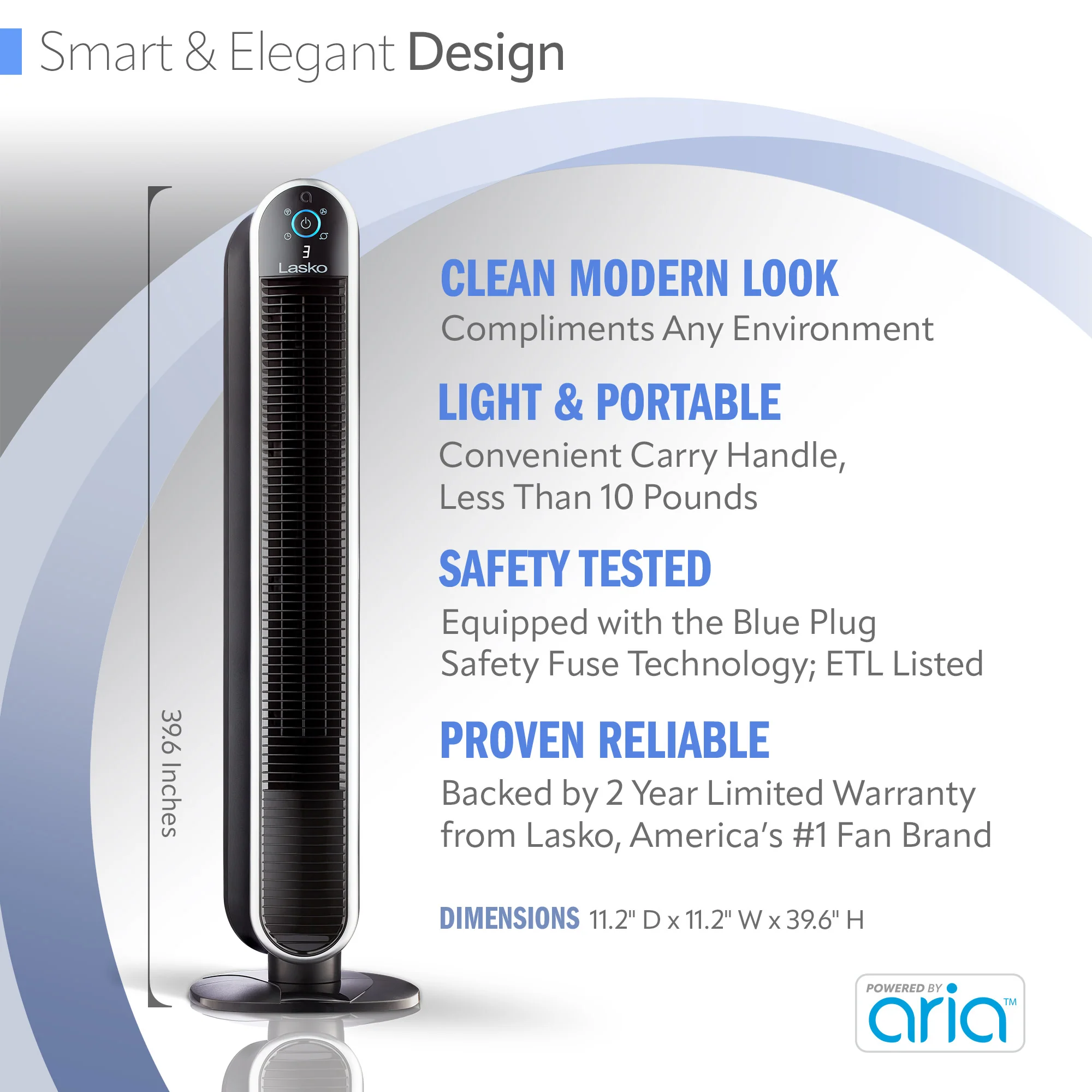 Lasko Aria™ T40733 40" 5-Speed WiFi Smart Tower Fan with Dark Mode: black - Image 5