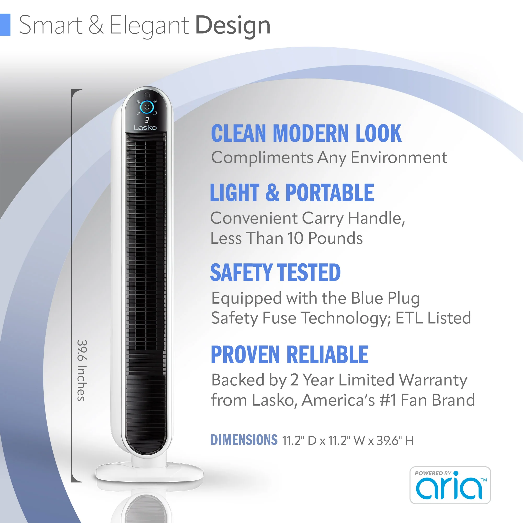 Lasko Aria™ T40735 40" 5-Speed WiFi Smart Tower Fan with Dark Mode, White - Image 5